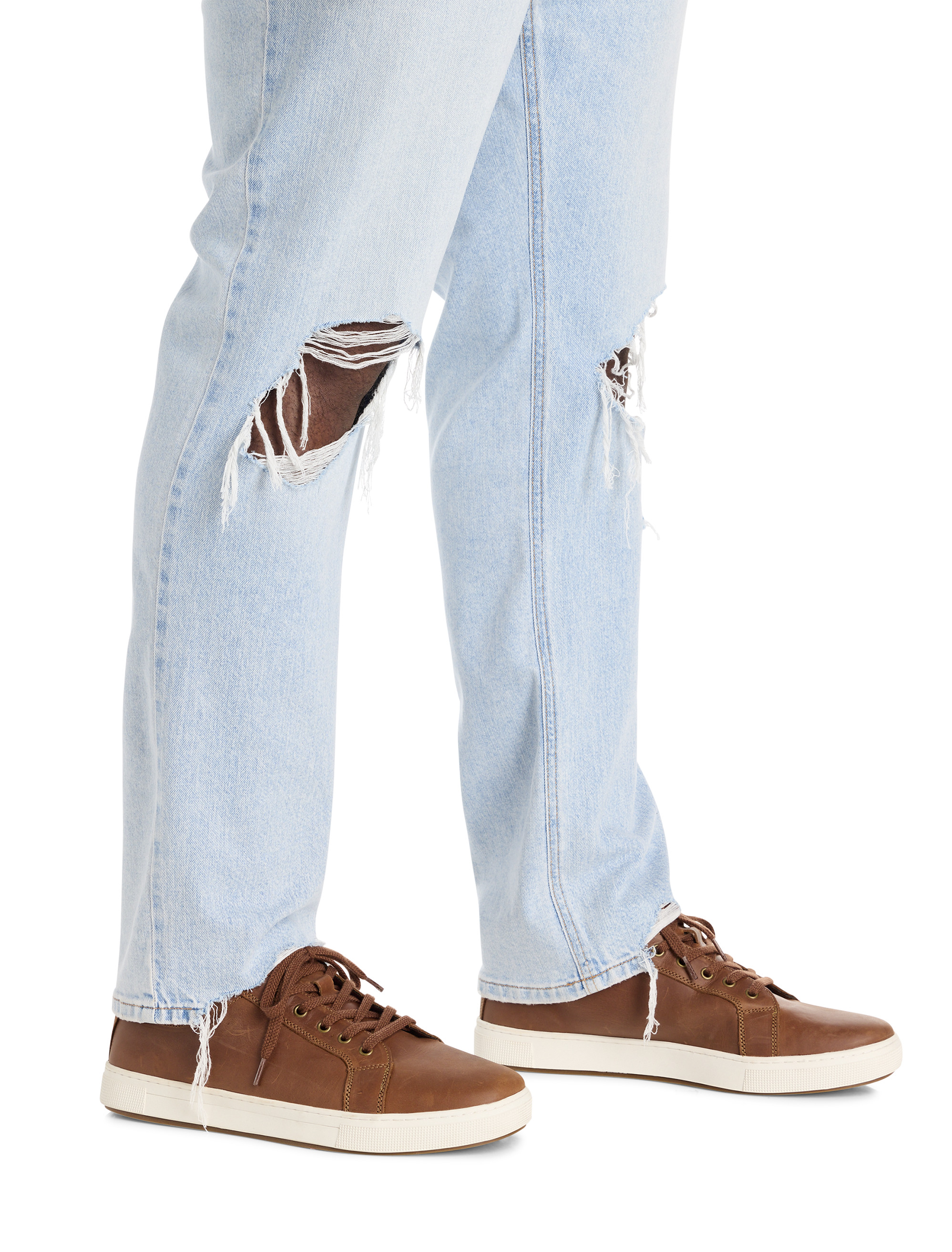 Destructed Dual Denim Tapered-Fit Jeans