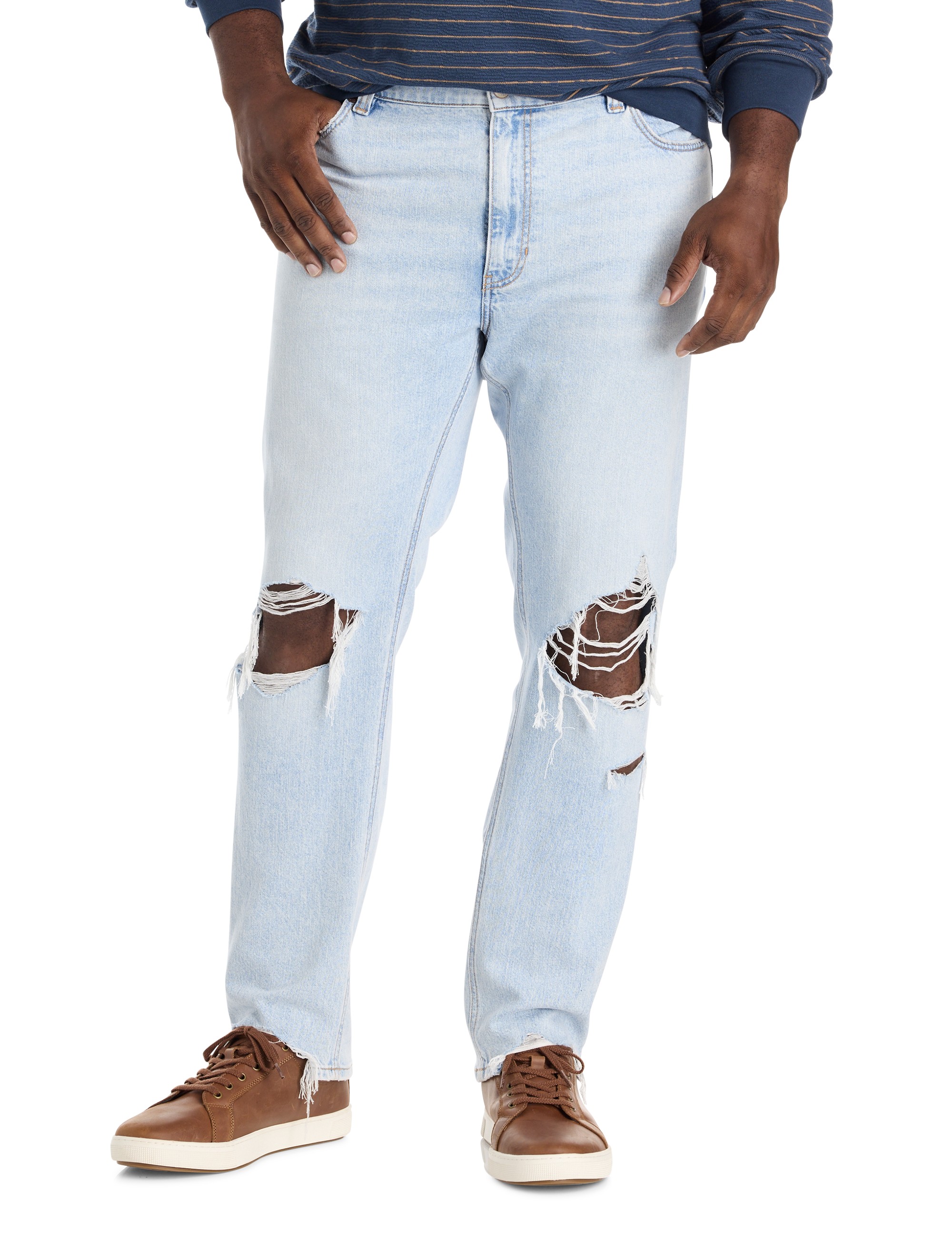 Destructed Dual Denim Tapered-Fit Jeans