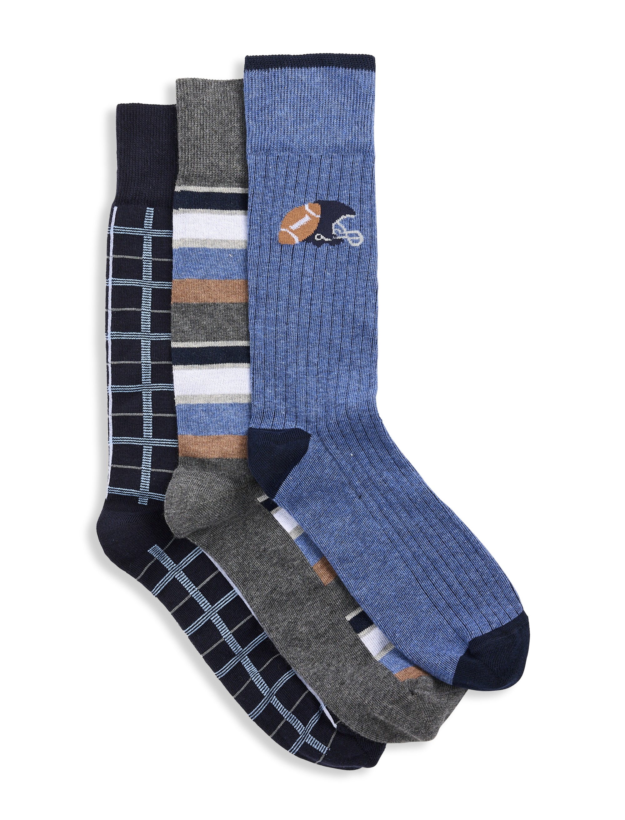3-Pk Let's Go Football Socks