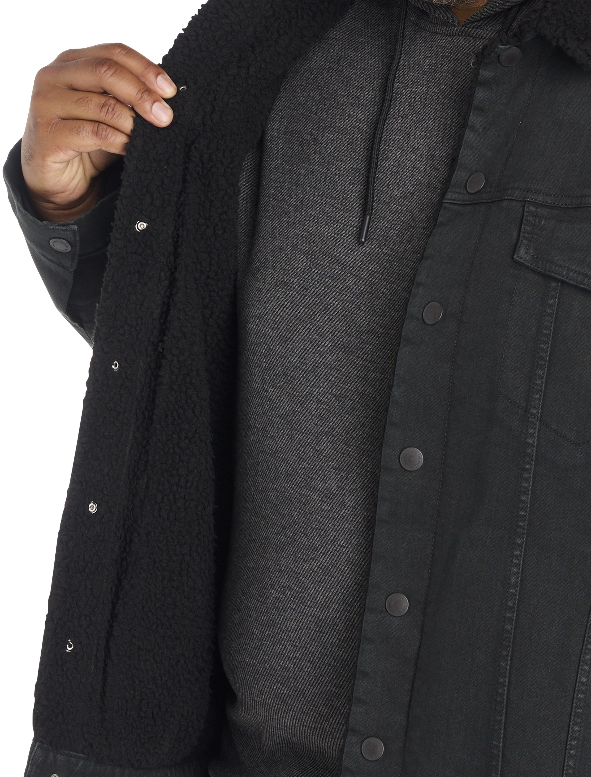 Black Faux-Shearling Lined Trucker Jacket