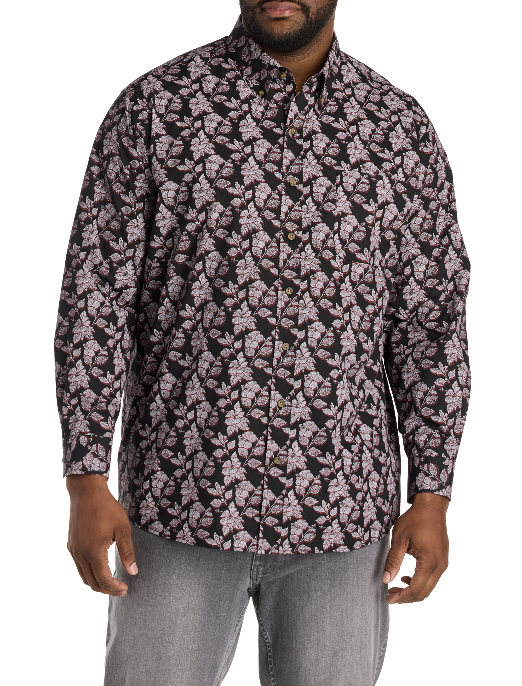 Easy-Care 3-D Floral Print Sport Shirt