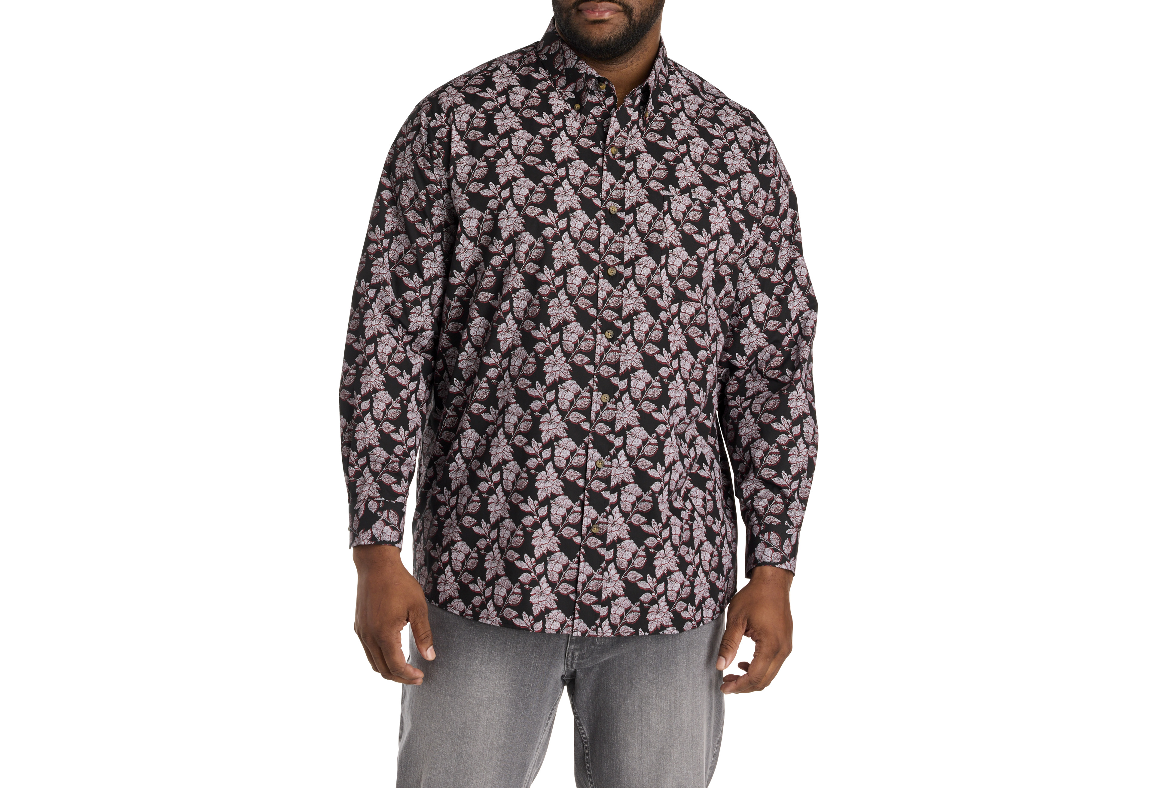 Easy-Care 3-D Floral Print Sport Shirt