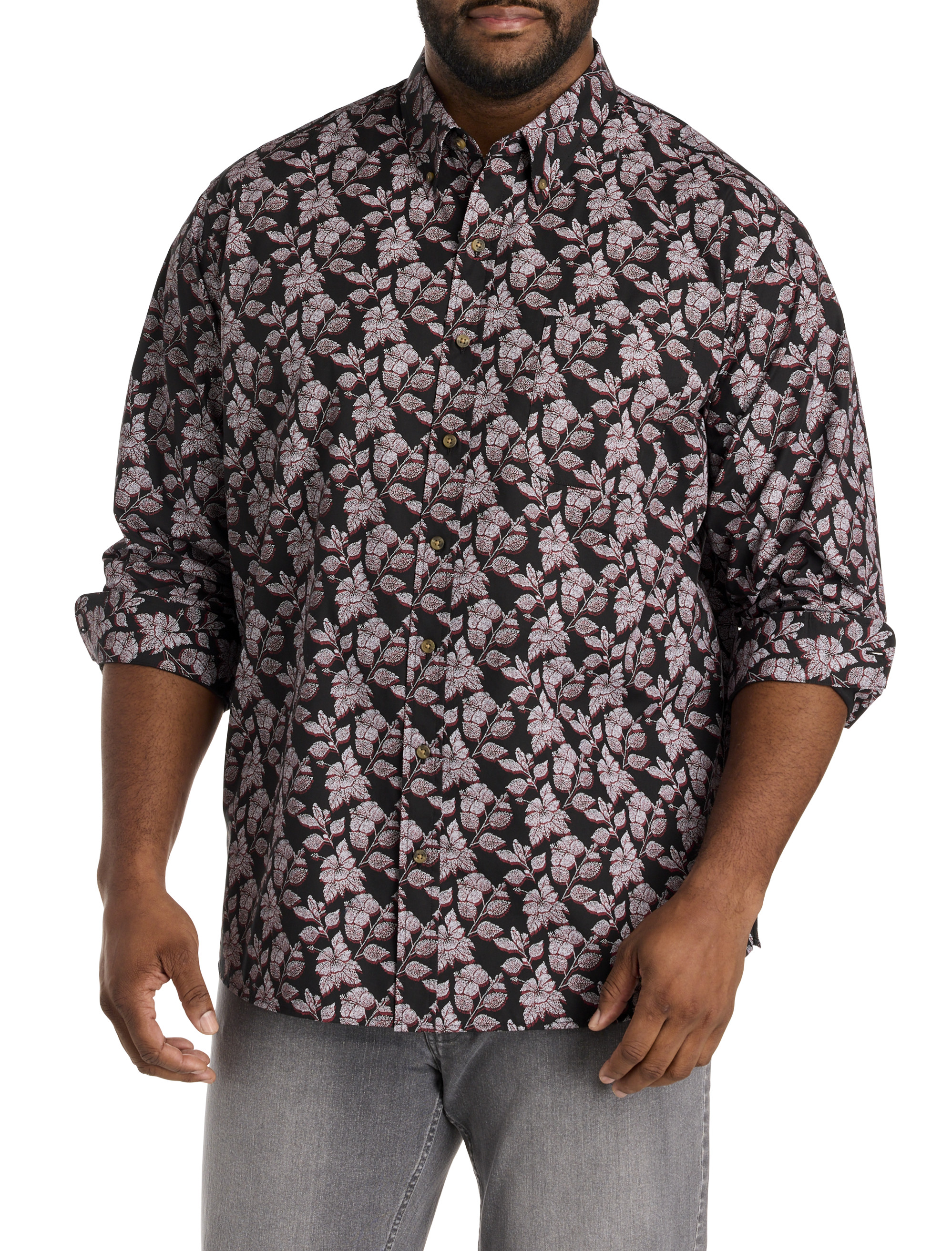 Easy-Care 3-D Floral Print Sport Shirt