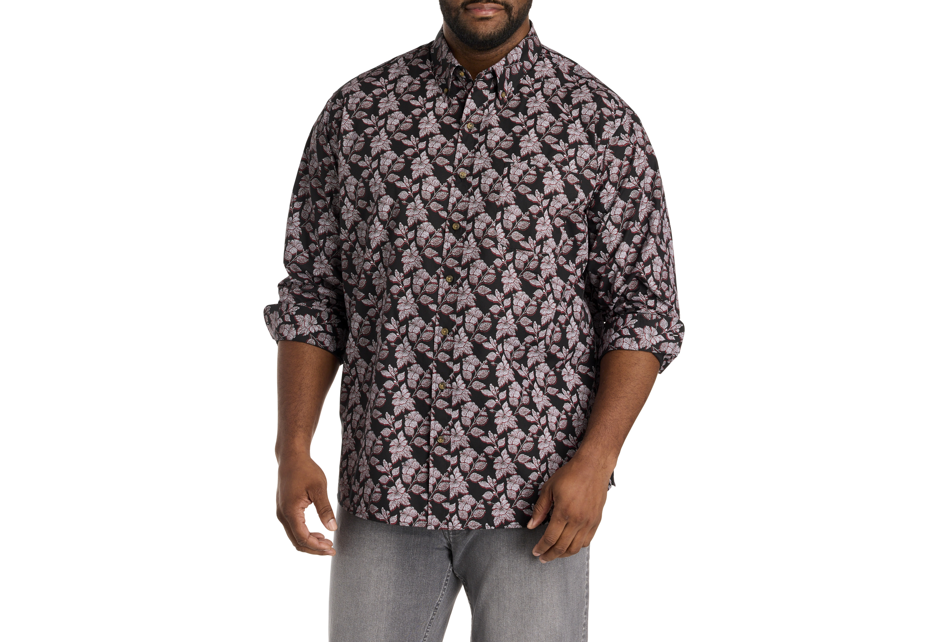Easy-Care 3-D Floral Print Sport Shirt