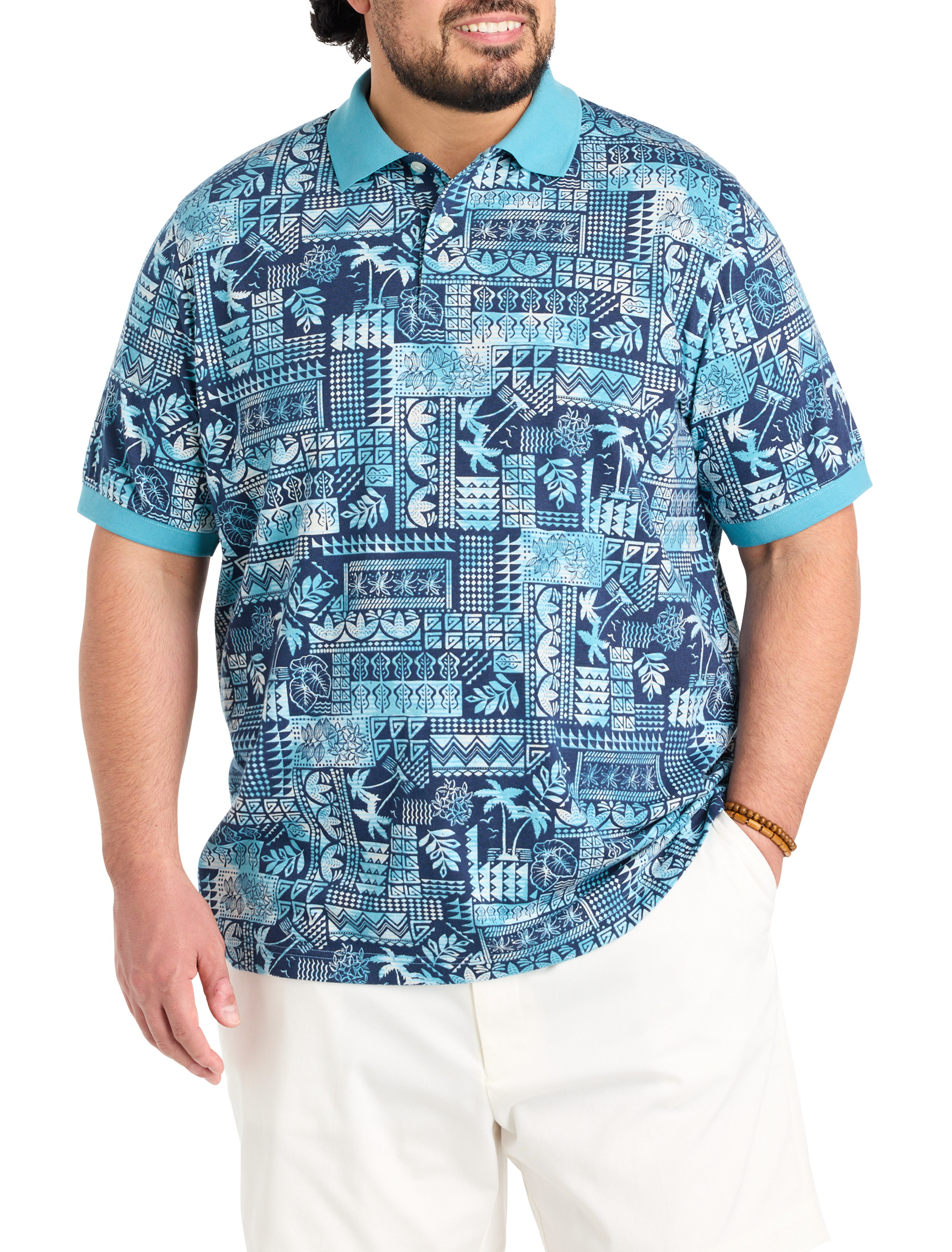 Tonal Tribal Print Polo Shirt
