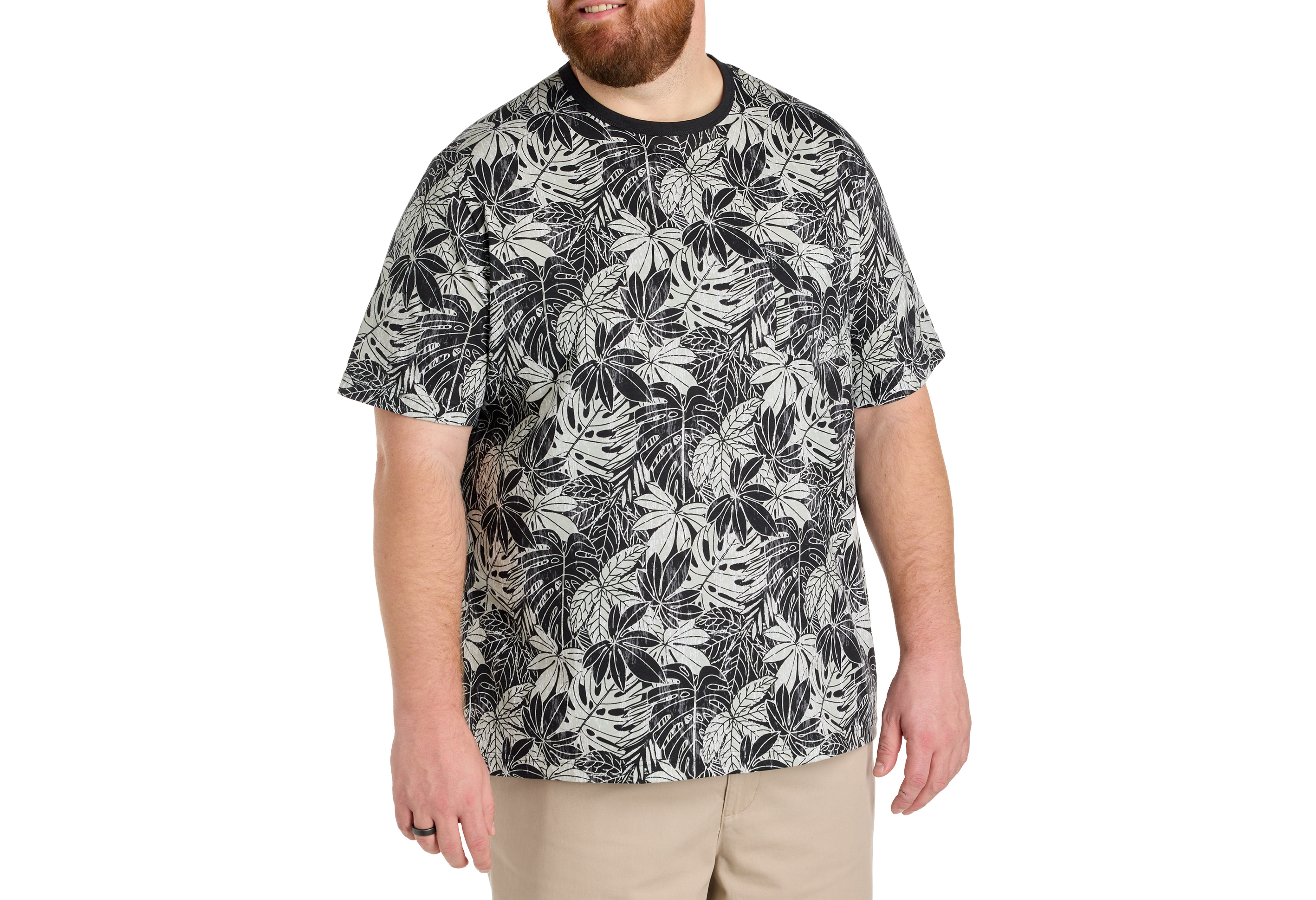 Moisture-Wicking Leaf Print Pocket T-Shirt