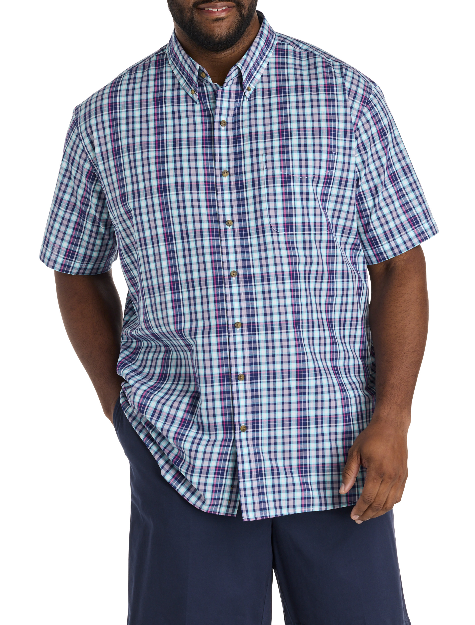 mens plum dress shirt Non-Iron Cotton Solid Dress Shirt With Contrast Trim