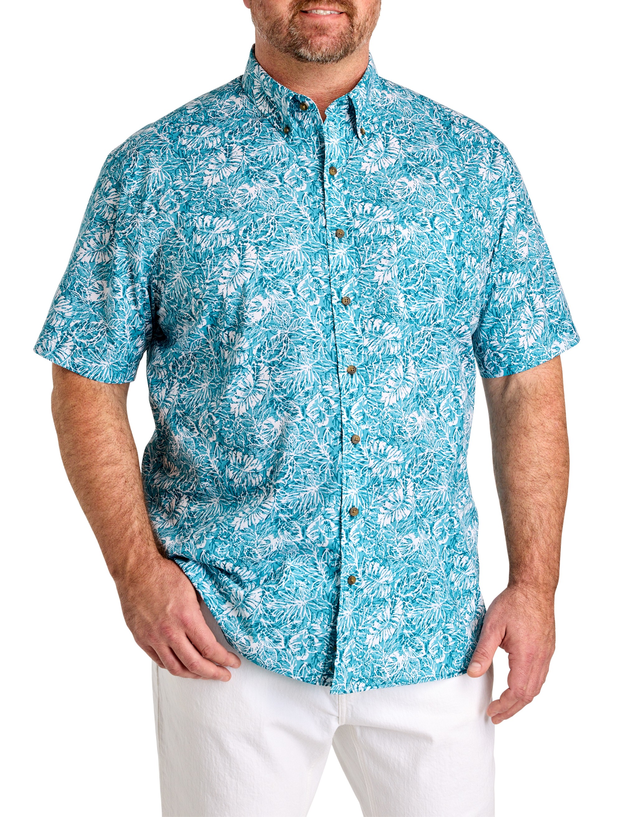 Easy-Care Leaf Print Sport Shirt