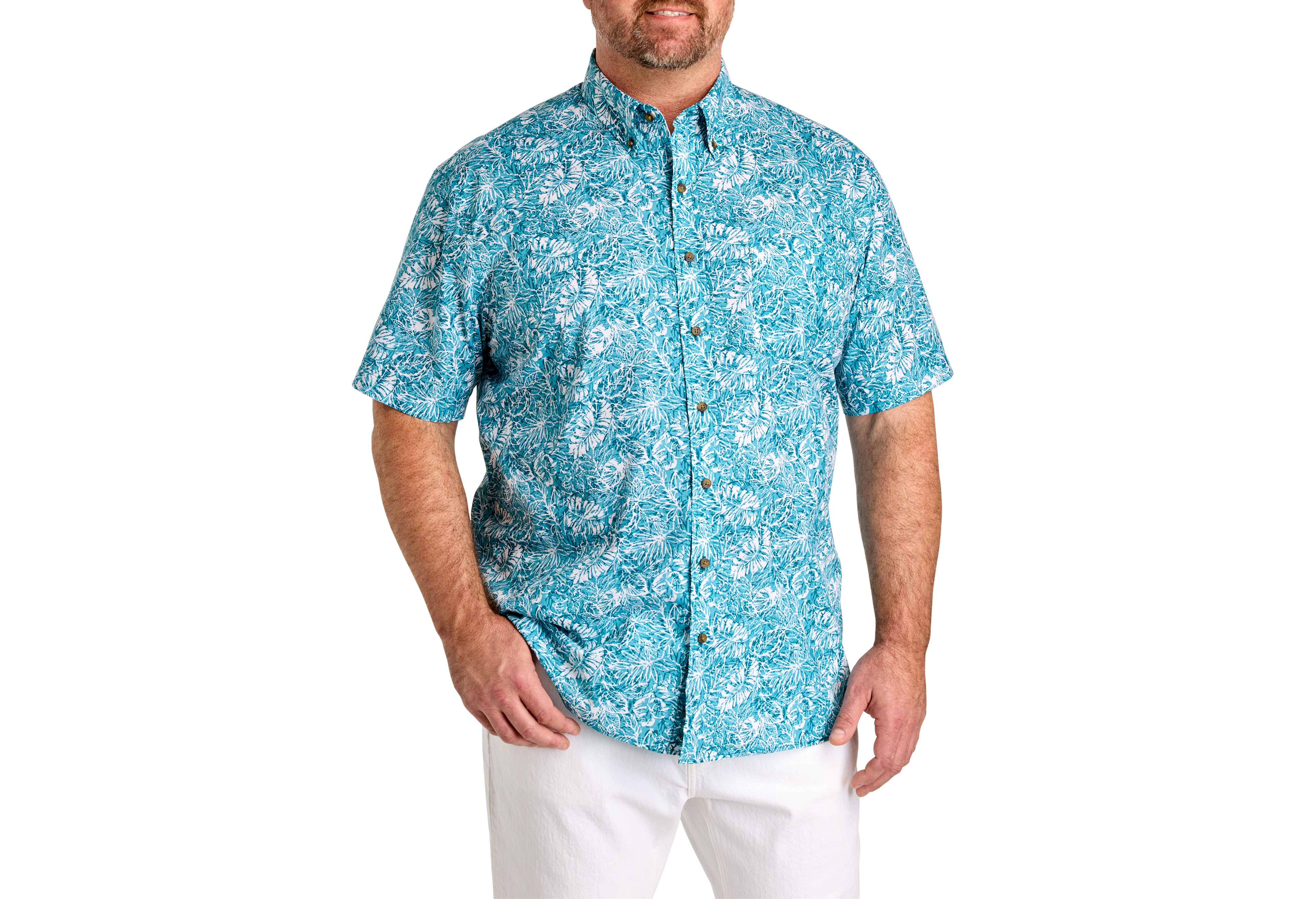 Easy-Care Leaf Print Sport Shirt