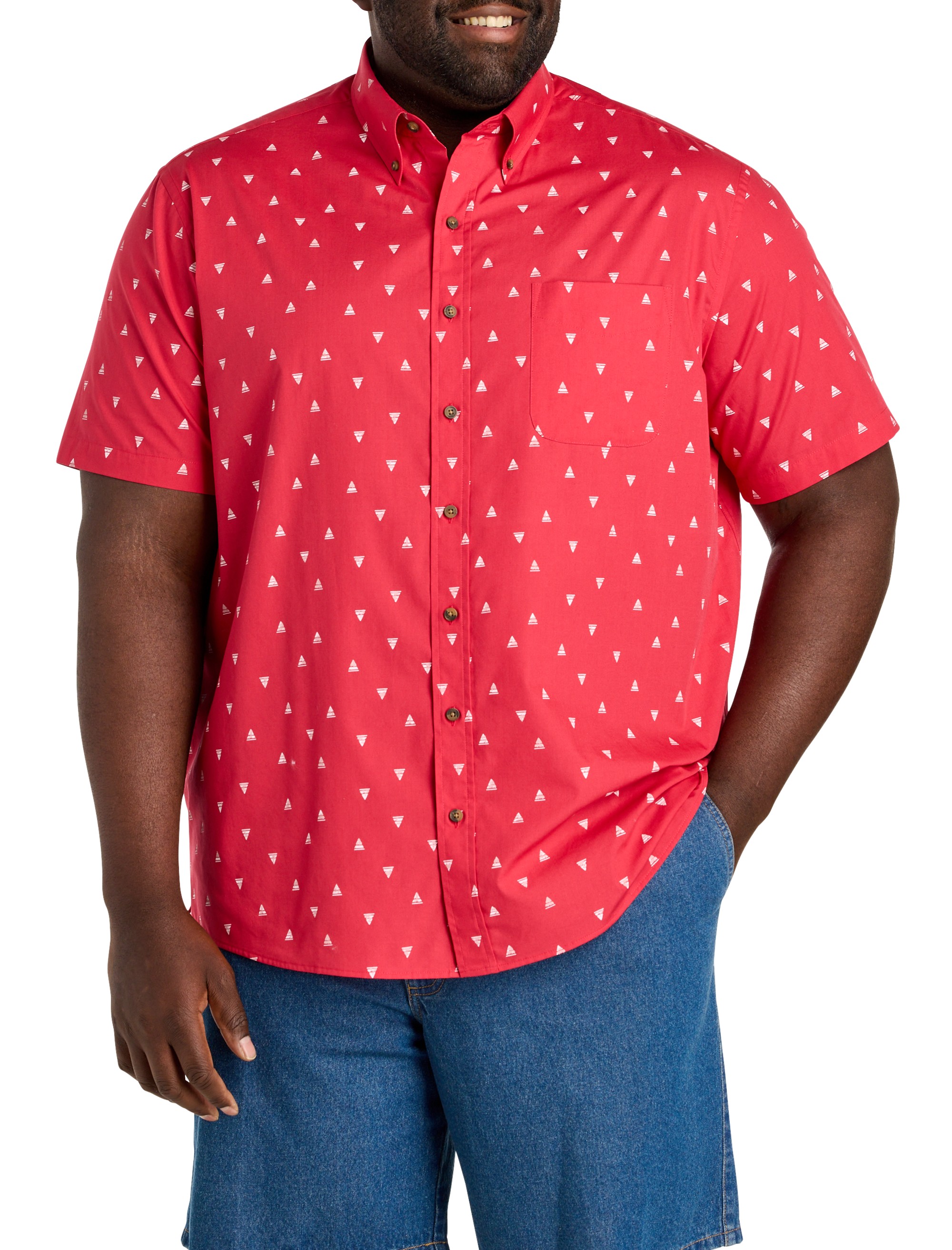 Easy-Care Geometric Sailboat Print Sport Shirt