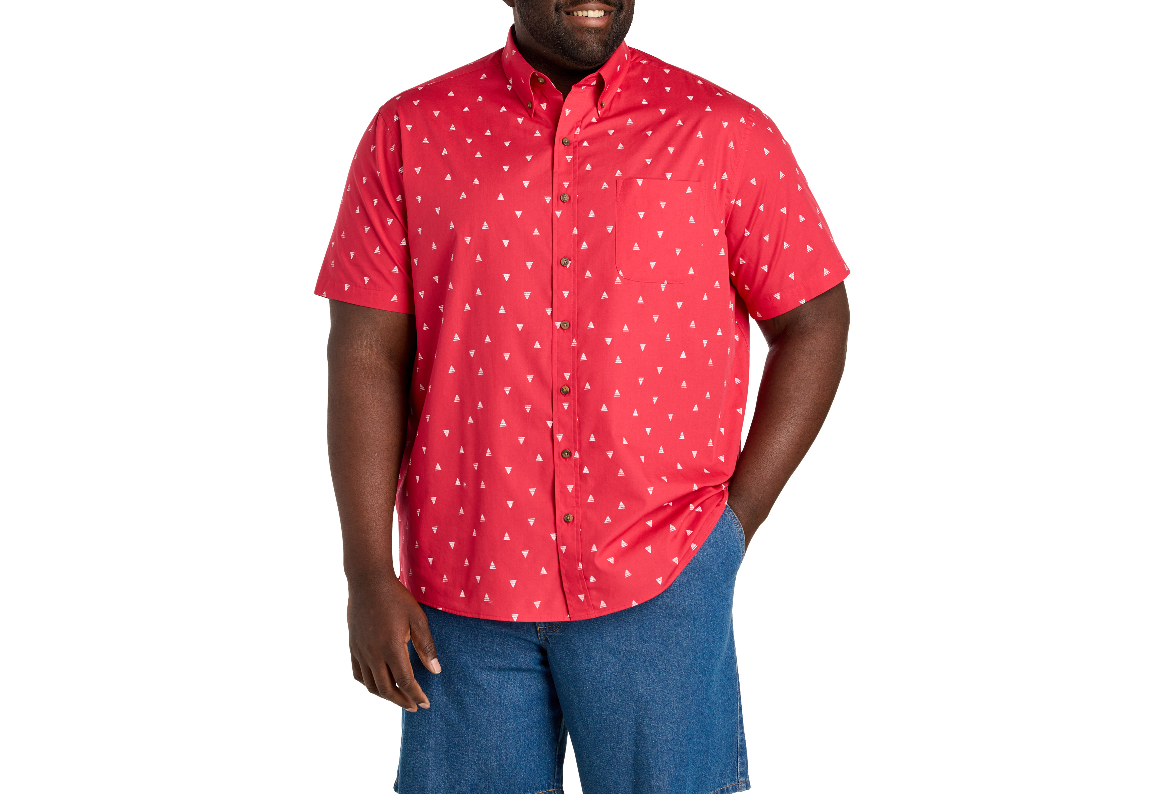 Easy-Care Geometric Sailboat Print Sport Shirt