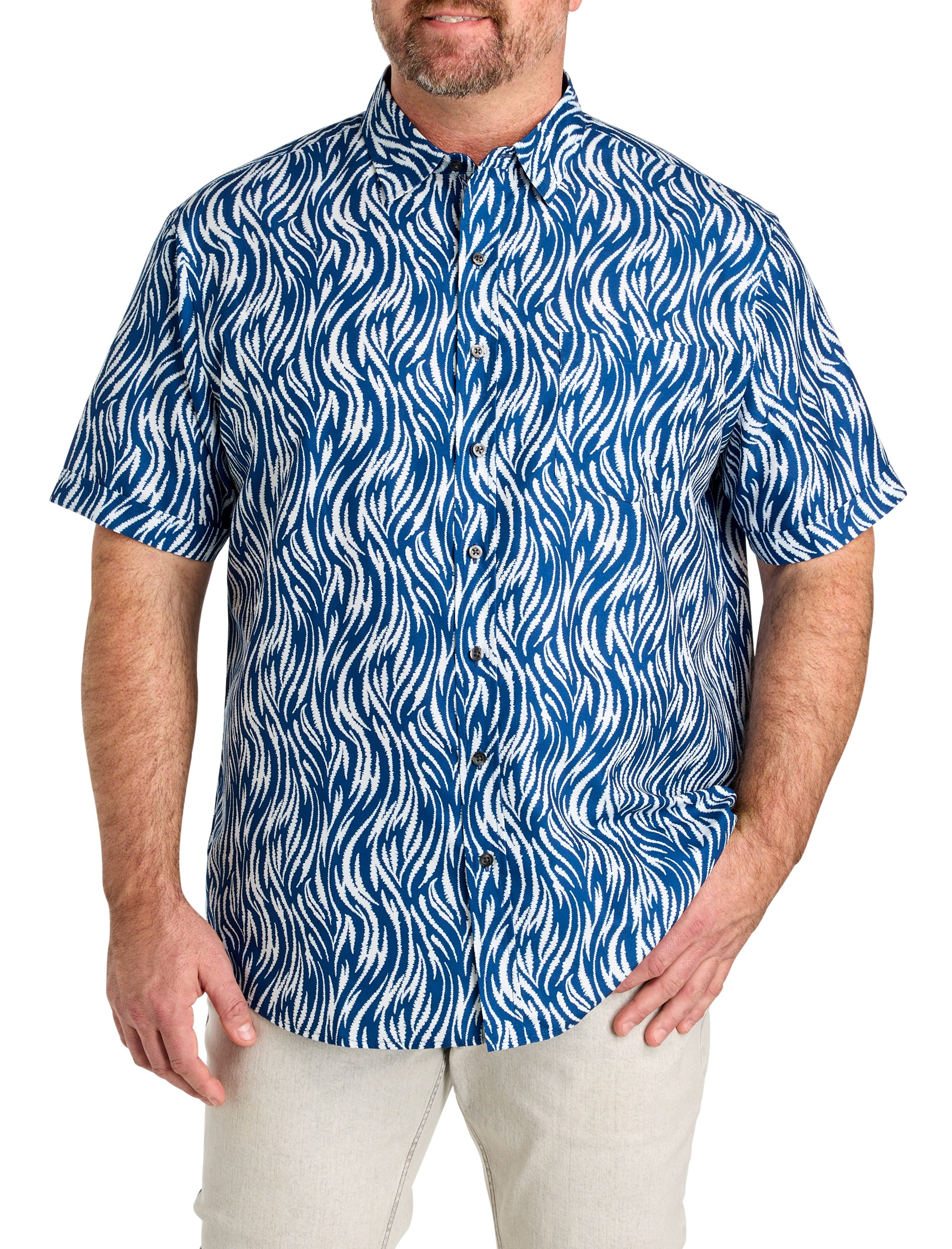 Microfiber Abstract Wave Print Sport Shirt