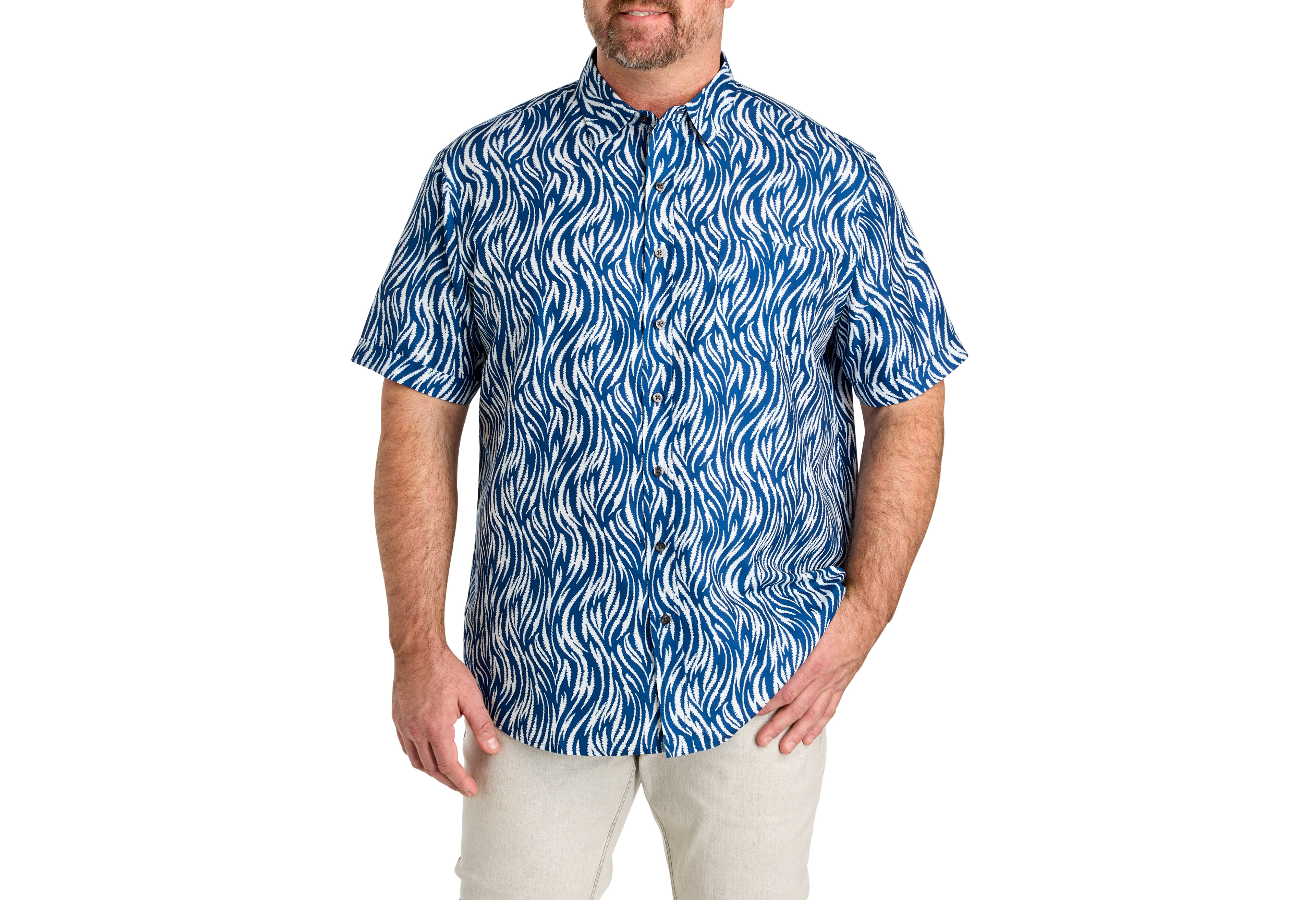 Microfiber Abstract Wave Print Sport Shirt