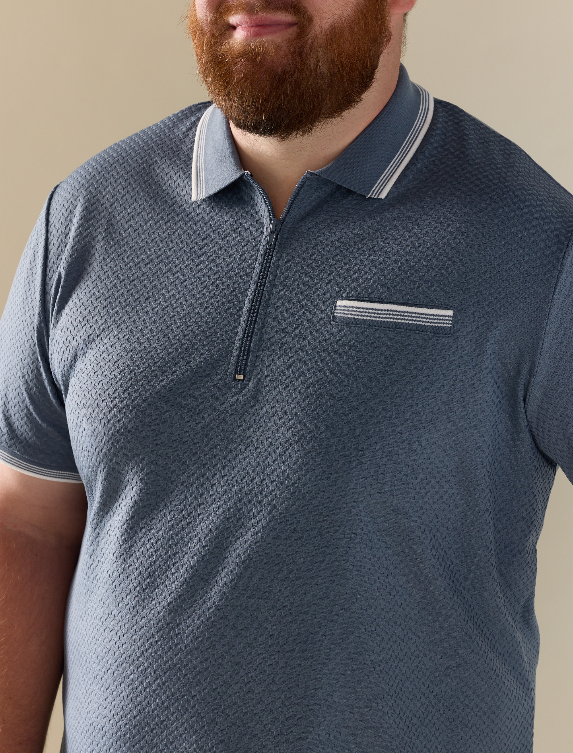 Striped Zip-Placket Polo Shirt