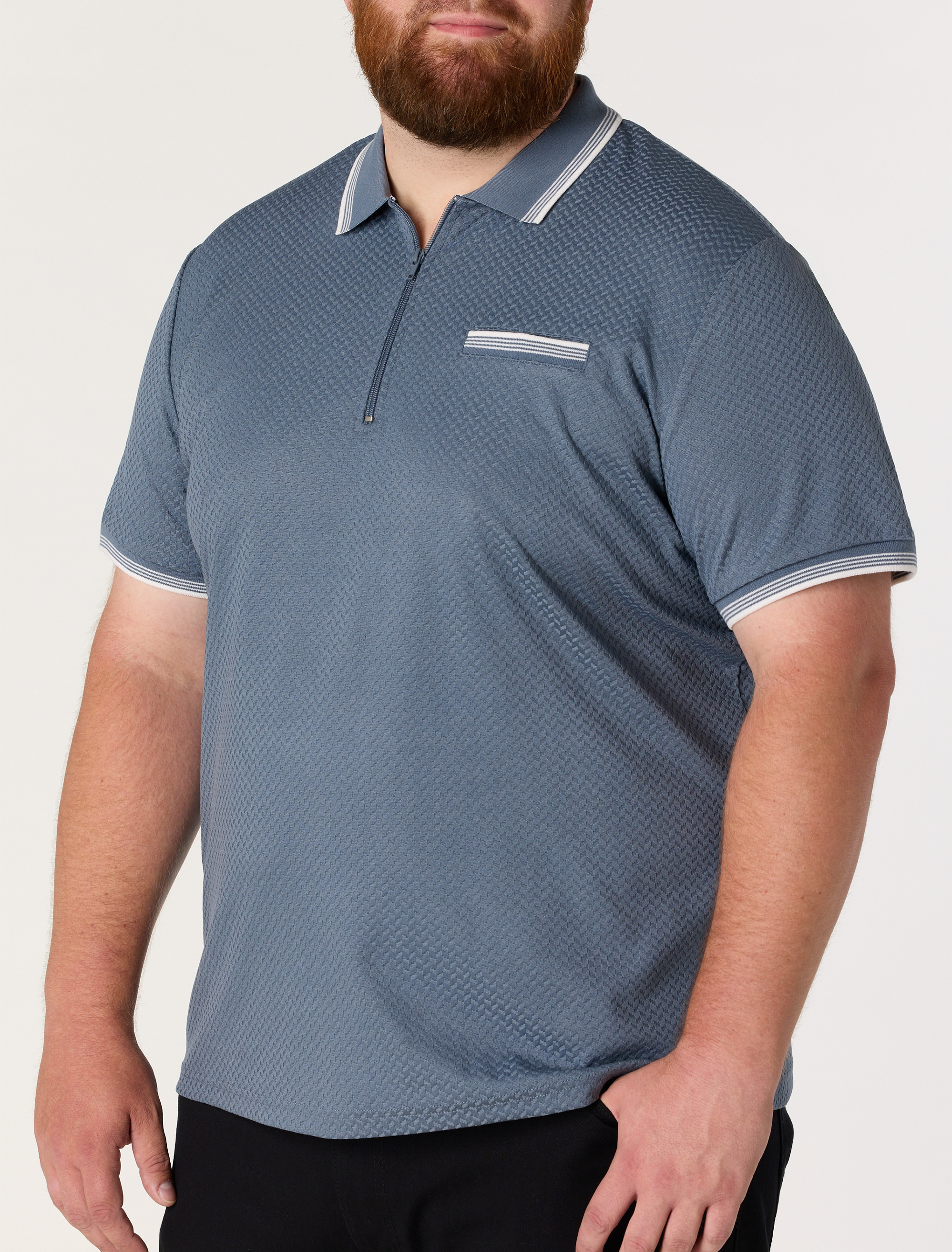 Striped Zip-Placket Polo Shirt