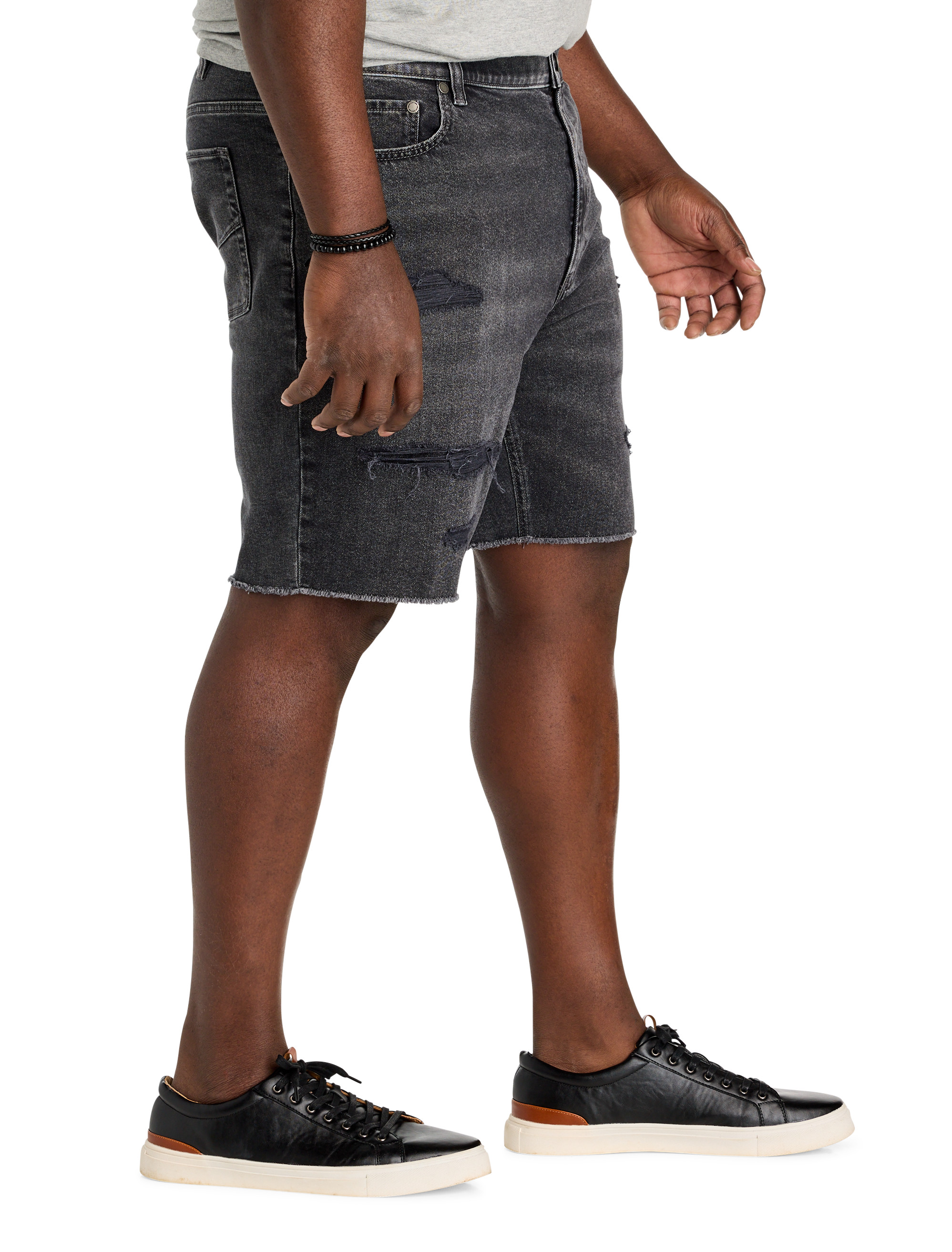 Dual Denim Athletic-Fit Rip And Repair Shorts