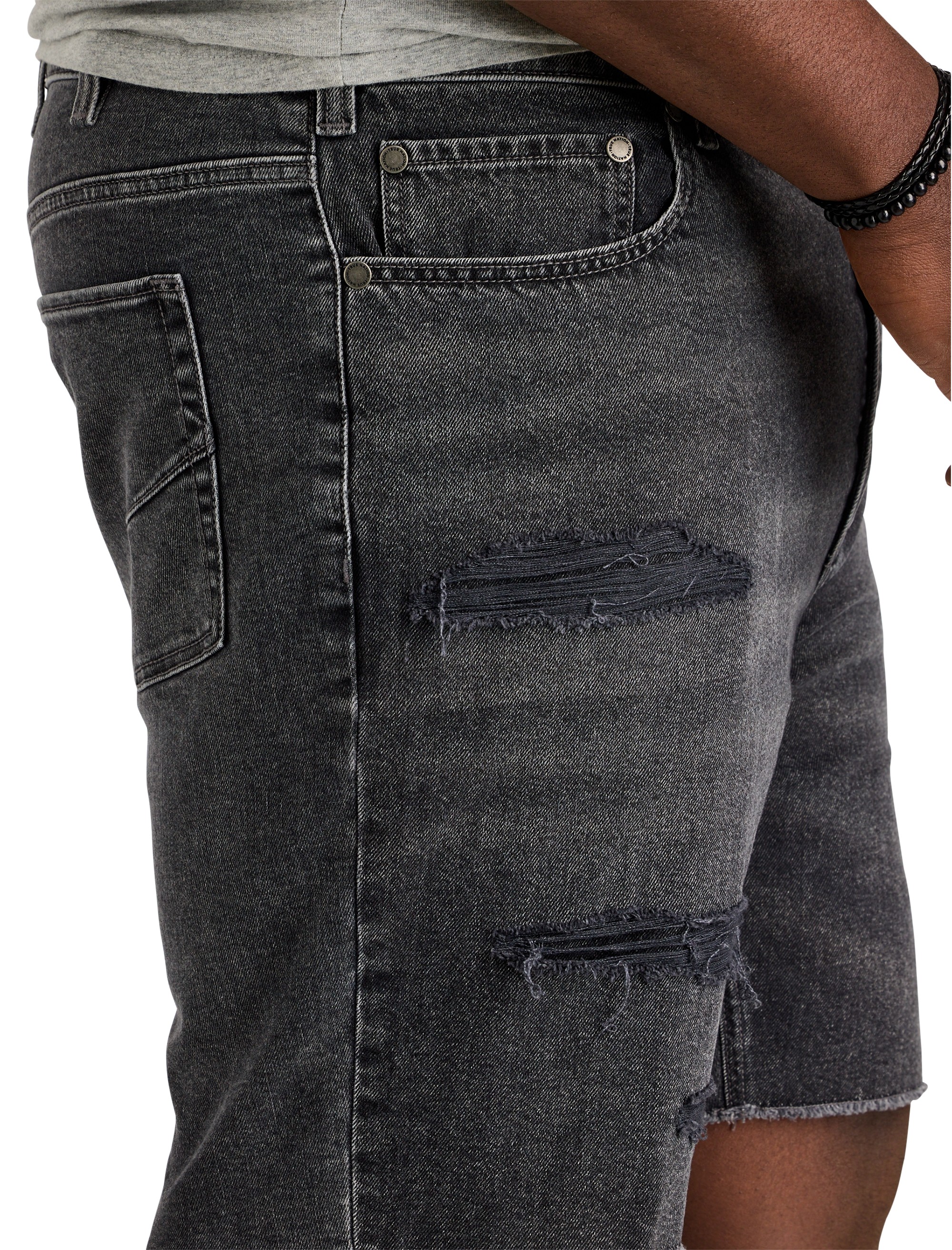 Dual Denim Athletic-Fit Rip And Repair Shorts - thumbnail 4