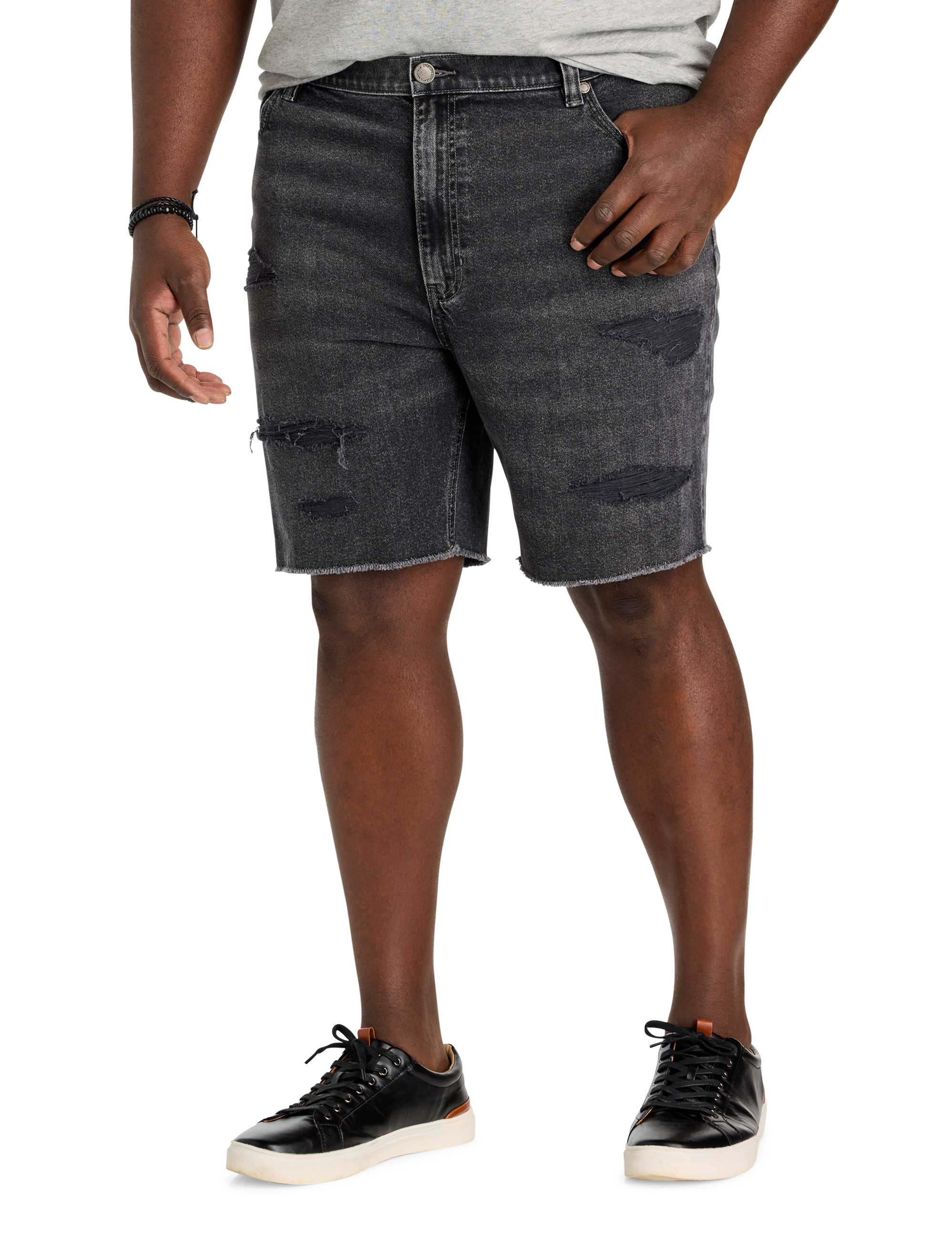 Dual Denim Athletic-Fit Rip And Repair Shorts