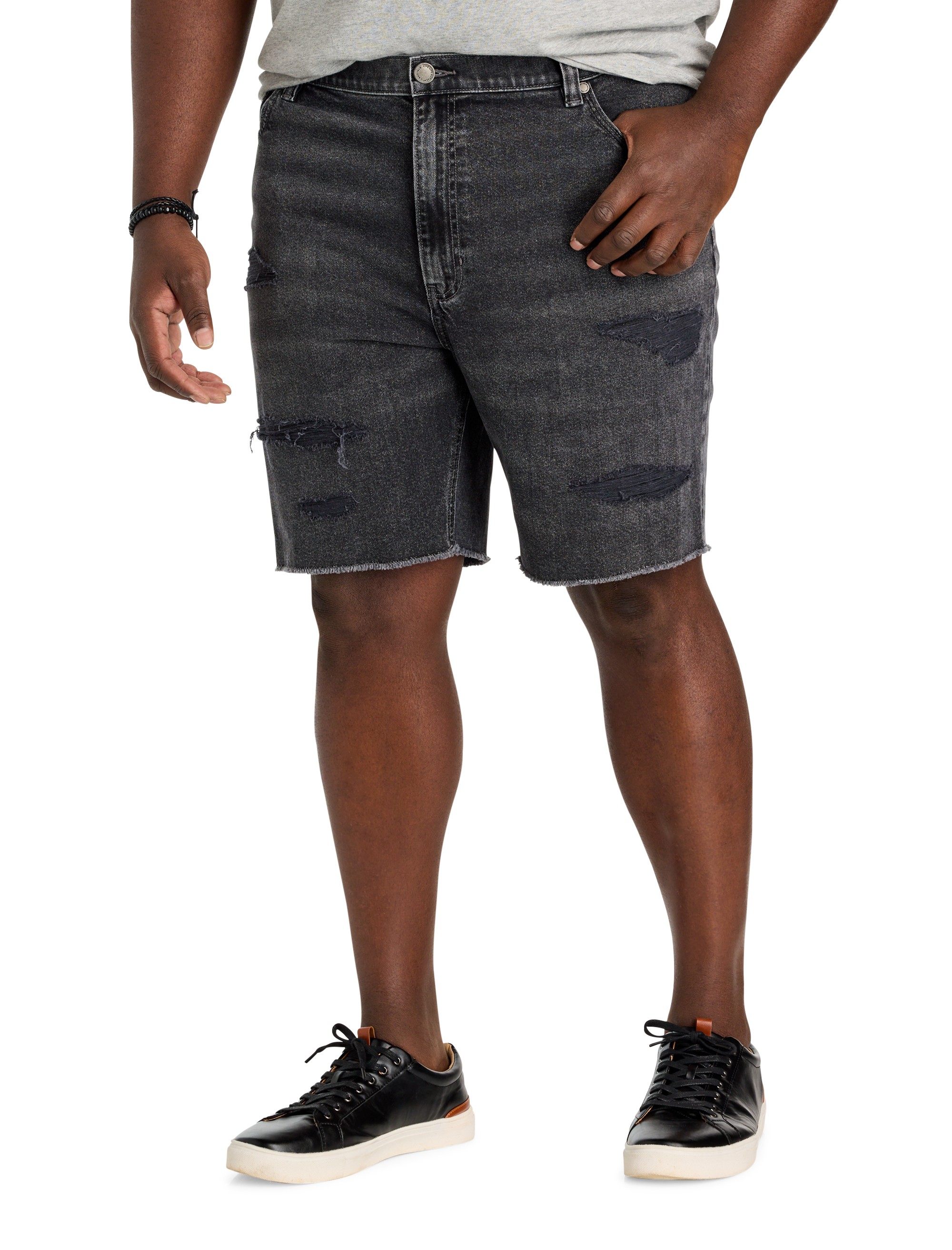 Dual Denim Athletic-Fit Rip And Repair Shorts