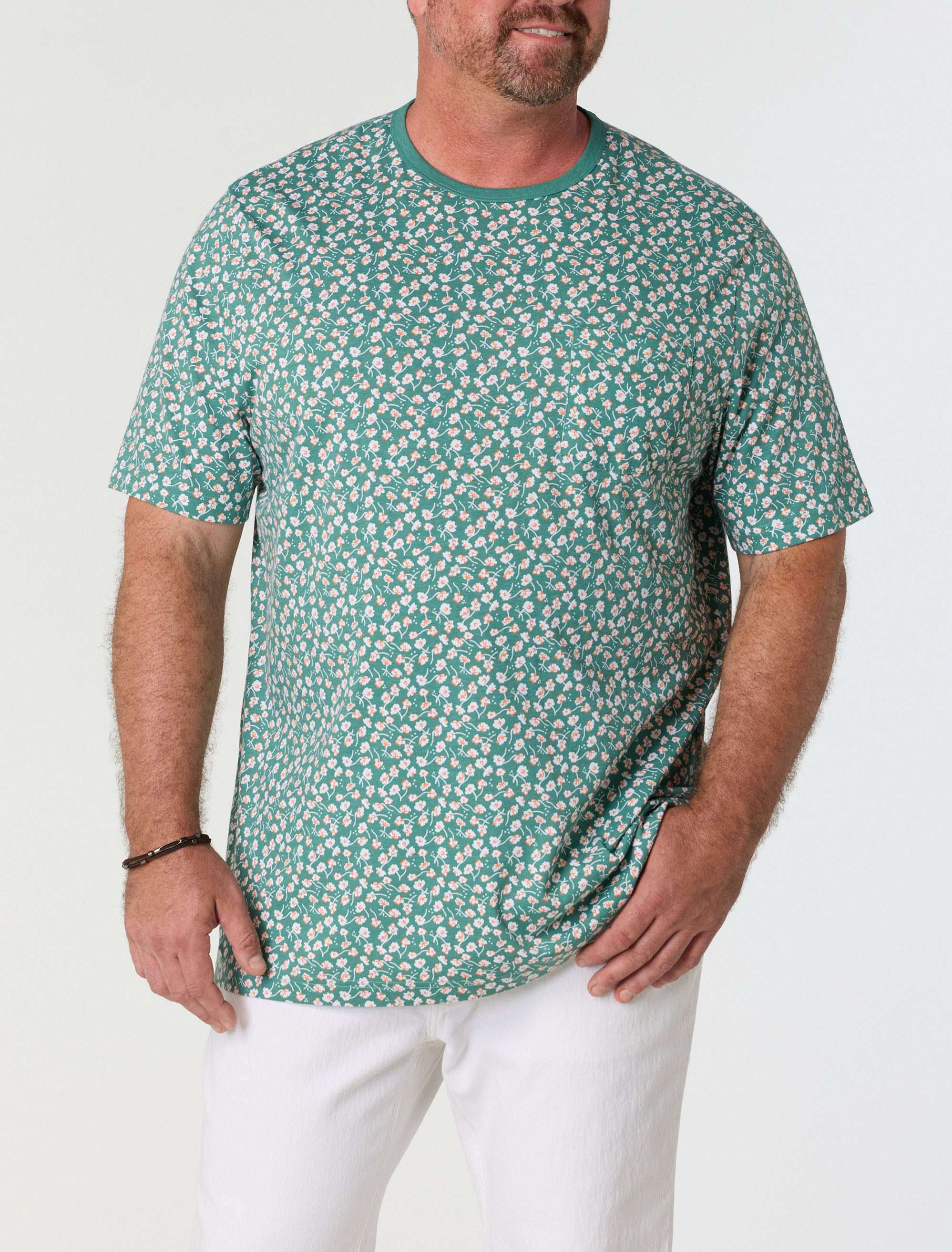 Floral Print Moisture-Wicking Pocket T-Shirt