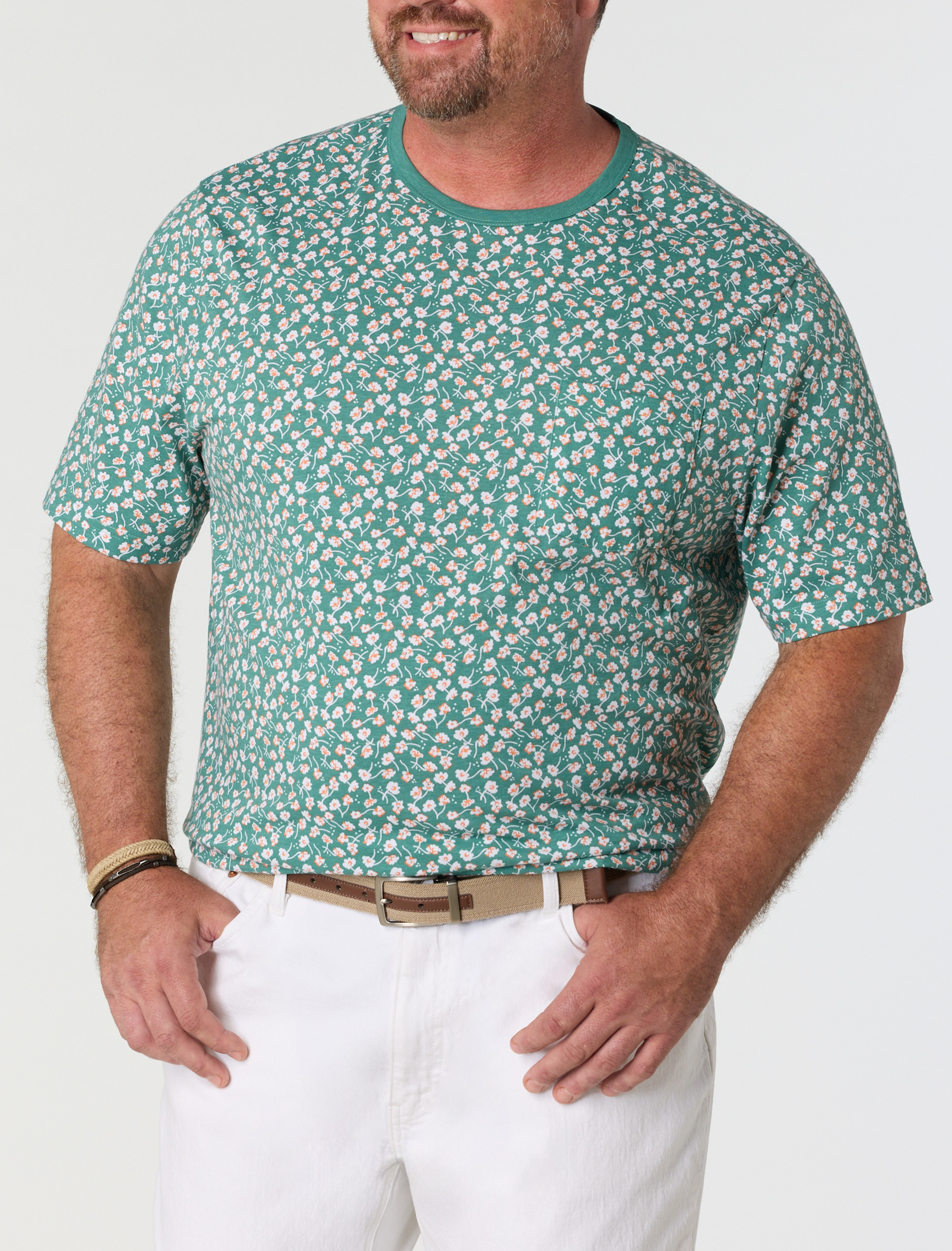 Floral Print Moisture-Wicking Pocket T-Shirt