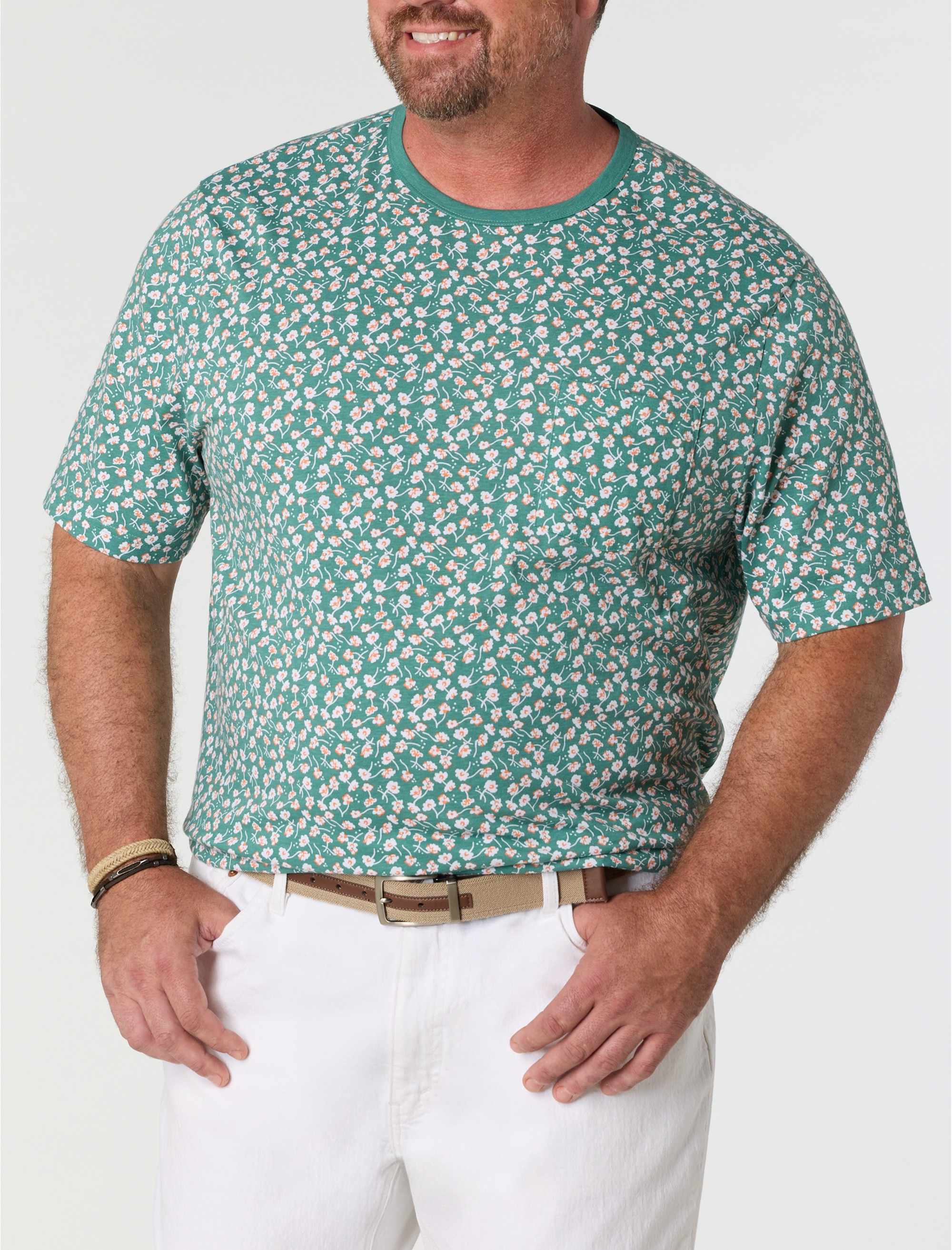 Floral Print Moisture-Wicking Pocket T-Shirt