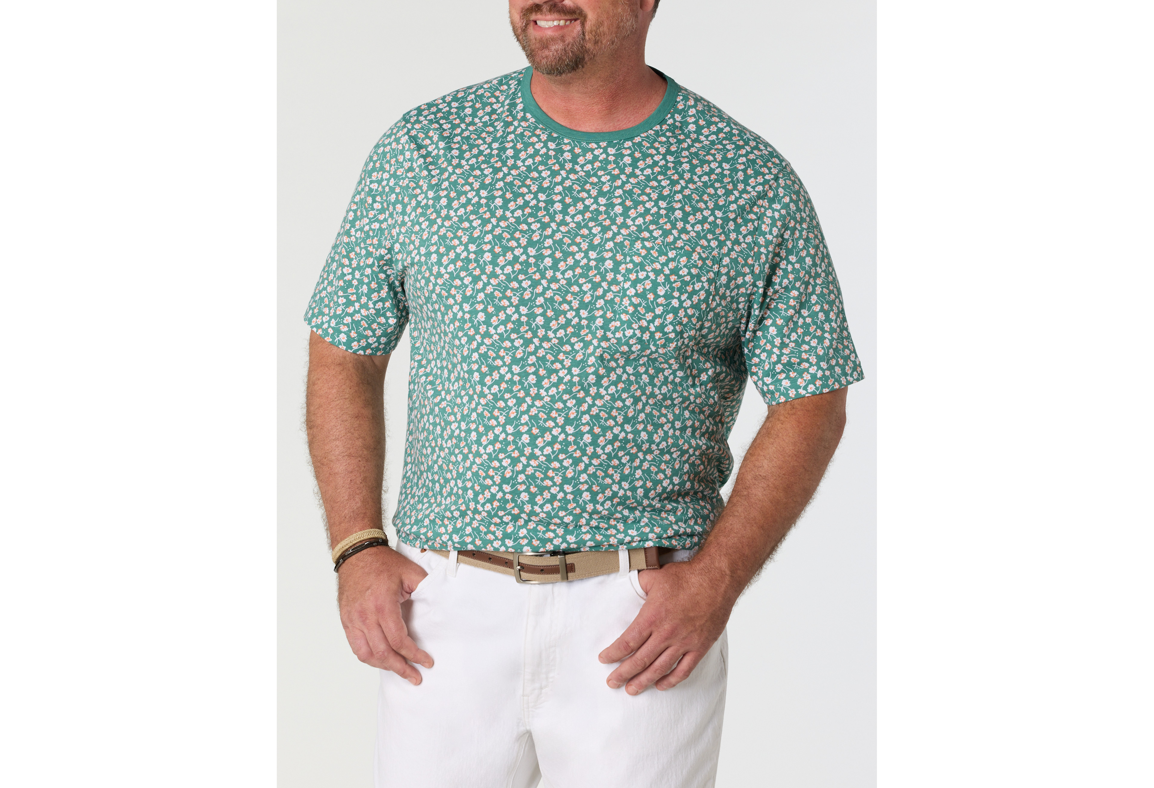 Floral Print Moisture-Wicking Pocket T-Shirt