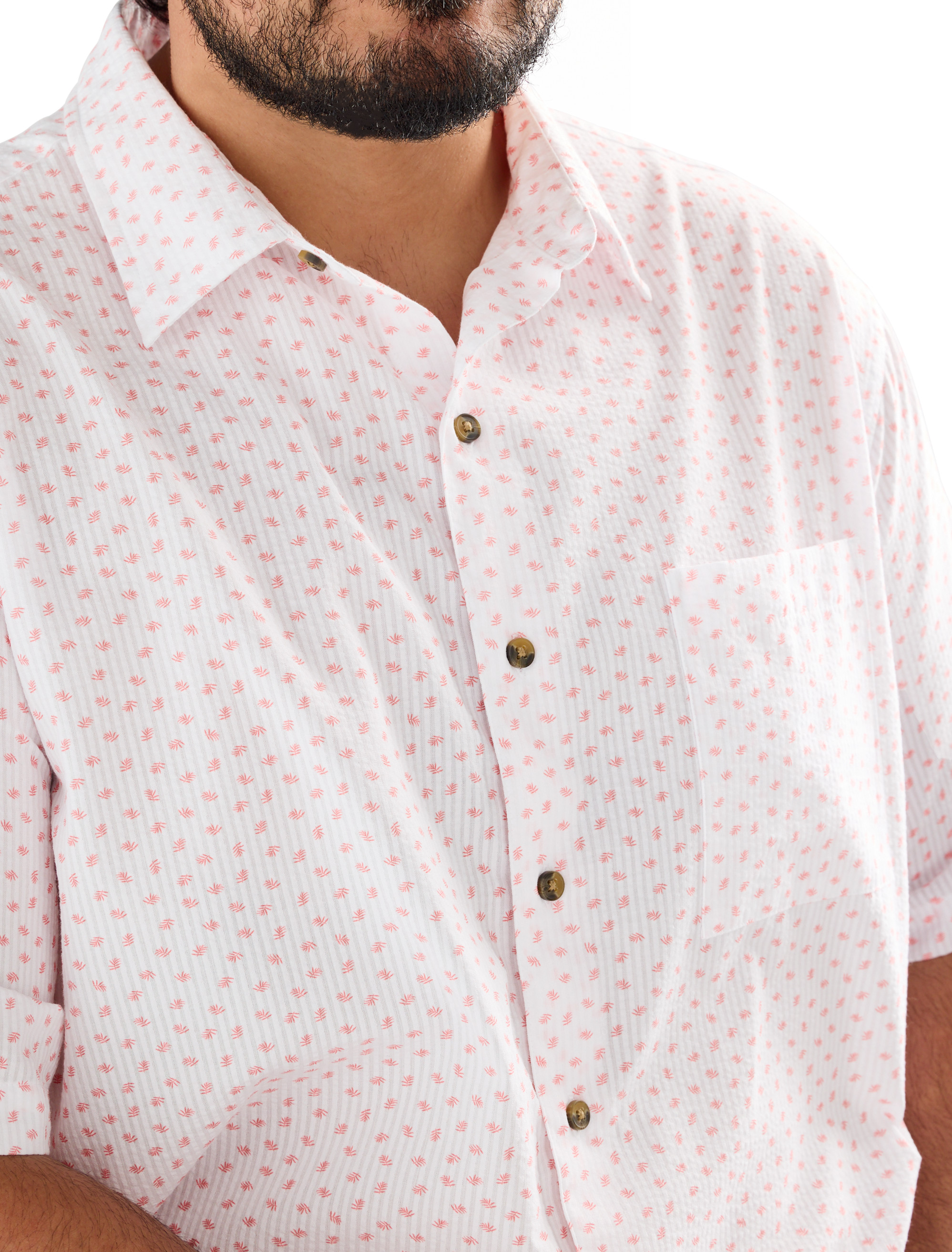 Micro Leaf Seersucker Sport Shirt