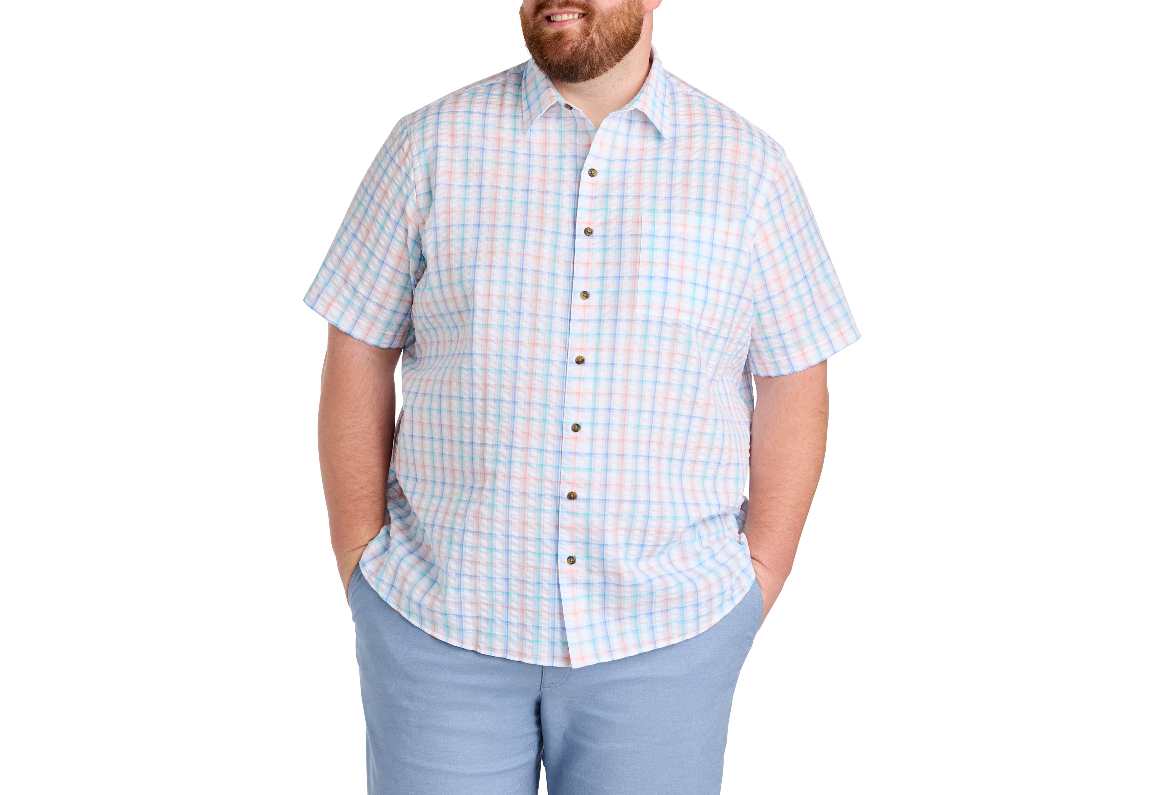 Medium Plaid Seersucker Sport Shirt