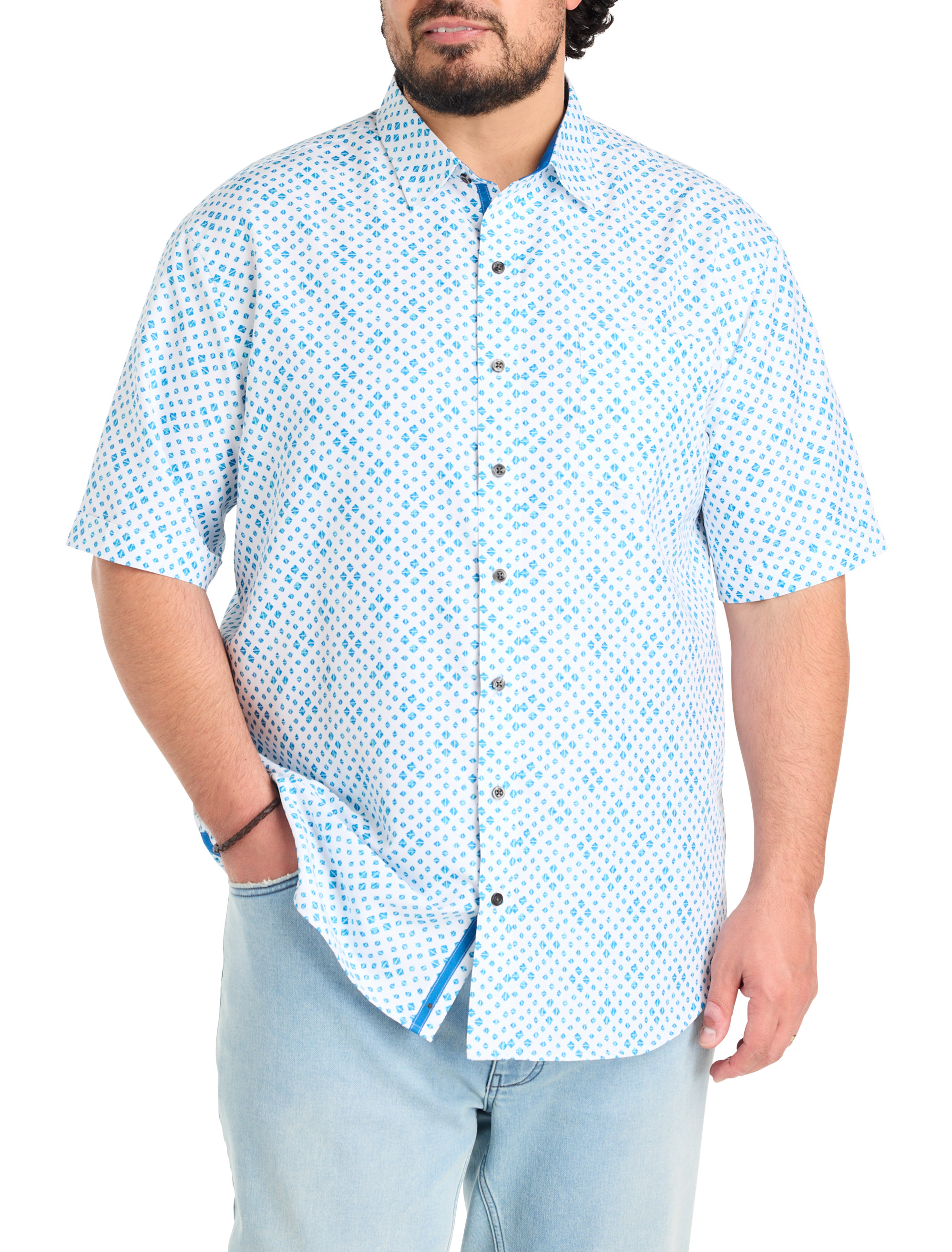 Geometric Print Microfiber Sport Shirt
