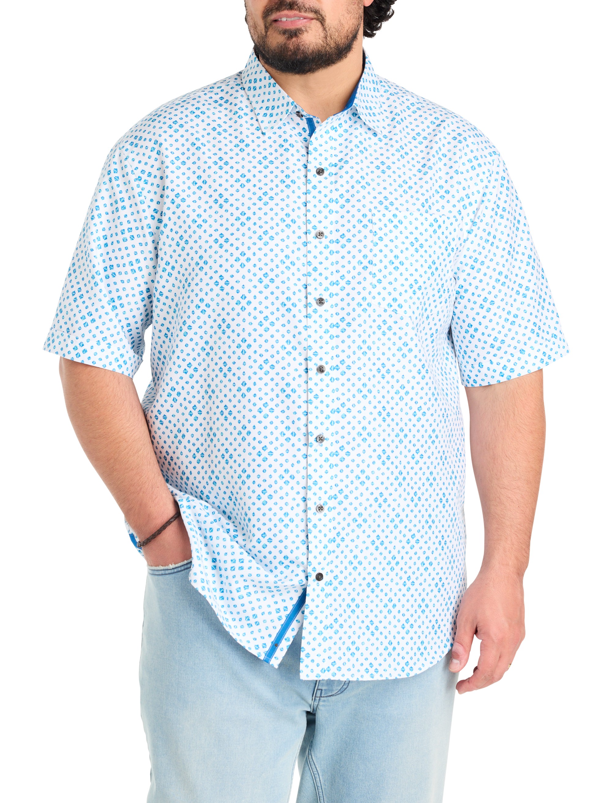 Geometric Print Microfiber Sport Shirt