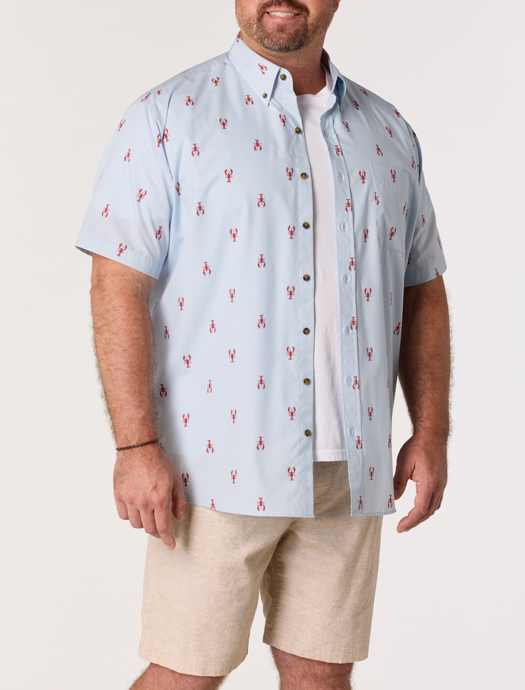 Easy-Care Lobster Print Sport Shirt