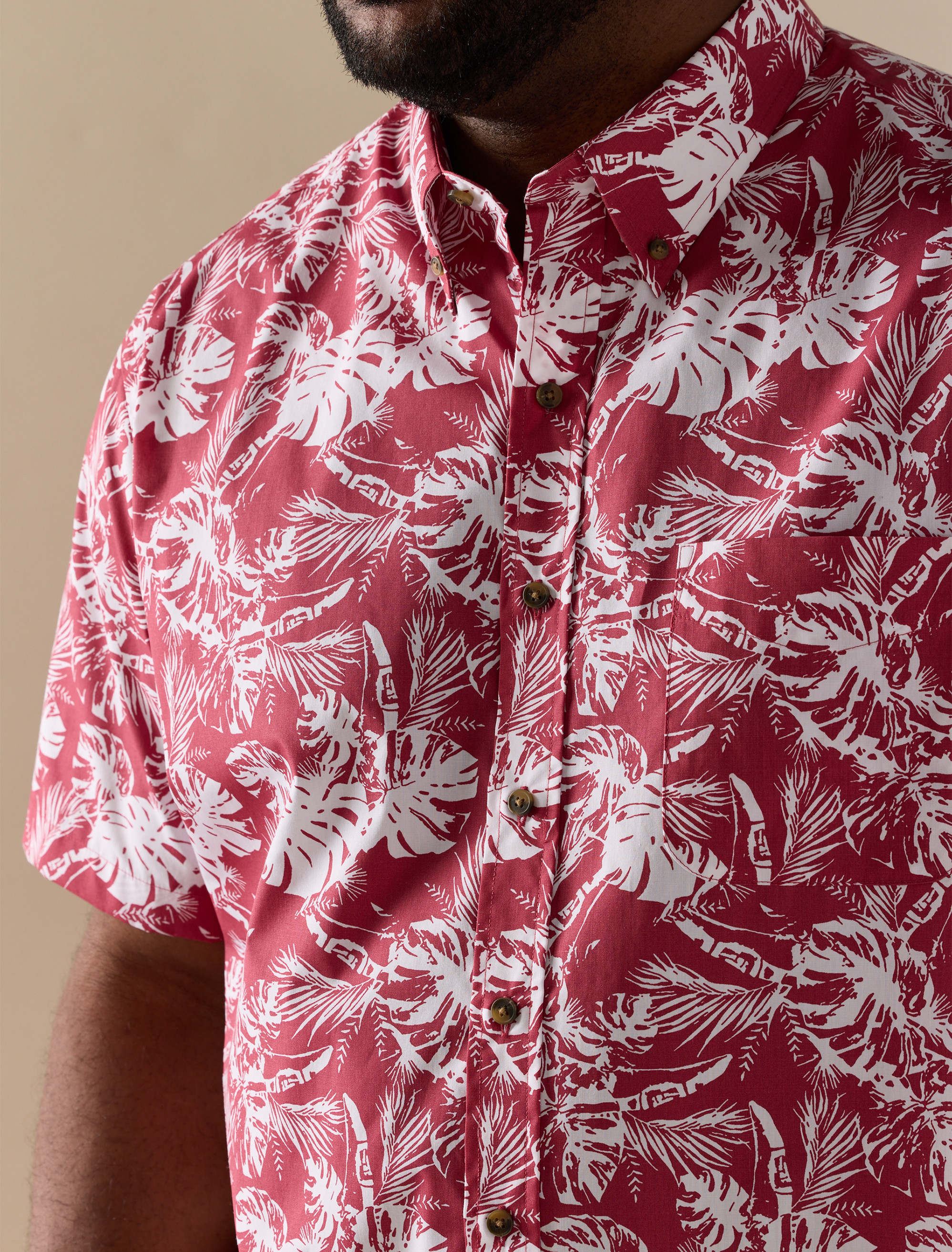 Easy-Care Big Leaf Print Sport Shirt