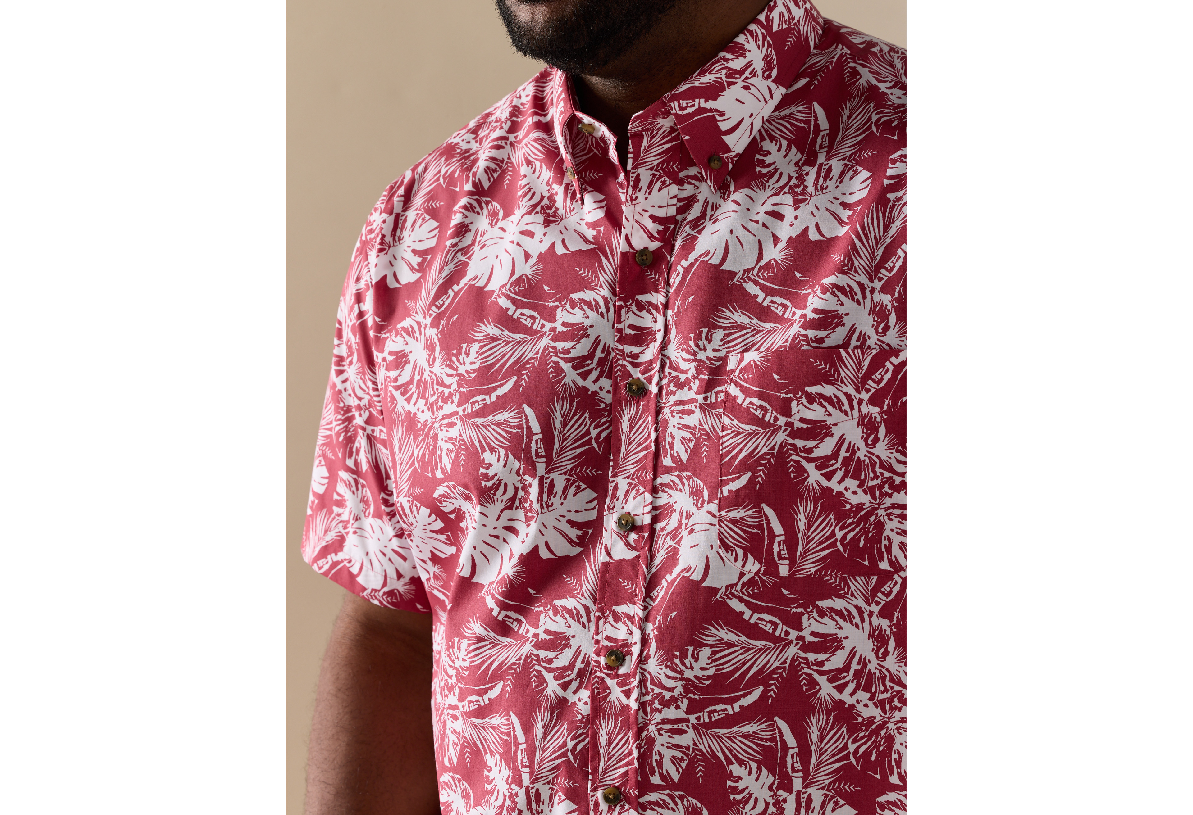 Easy-Care Big Leaf Print Sport Shirt