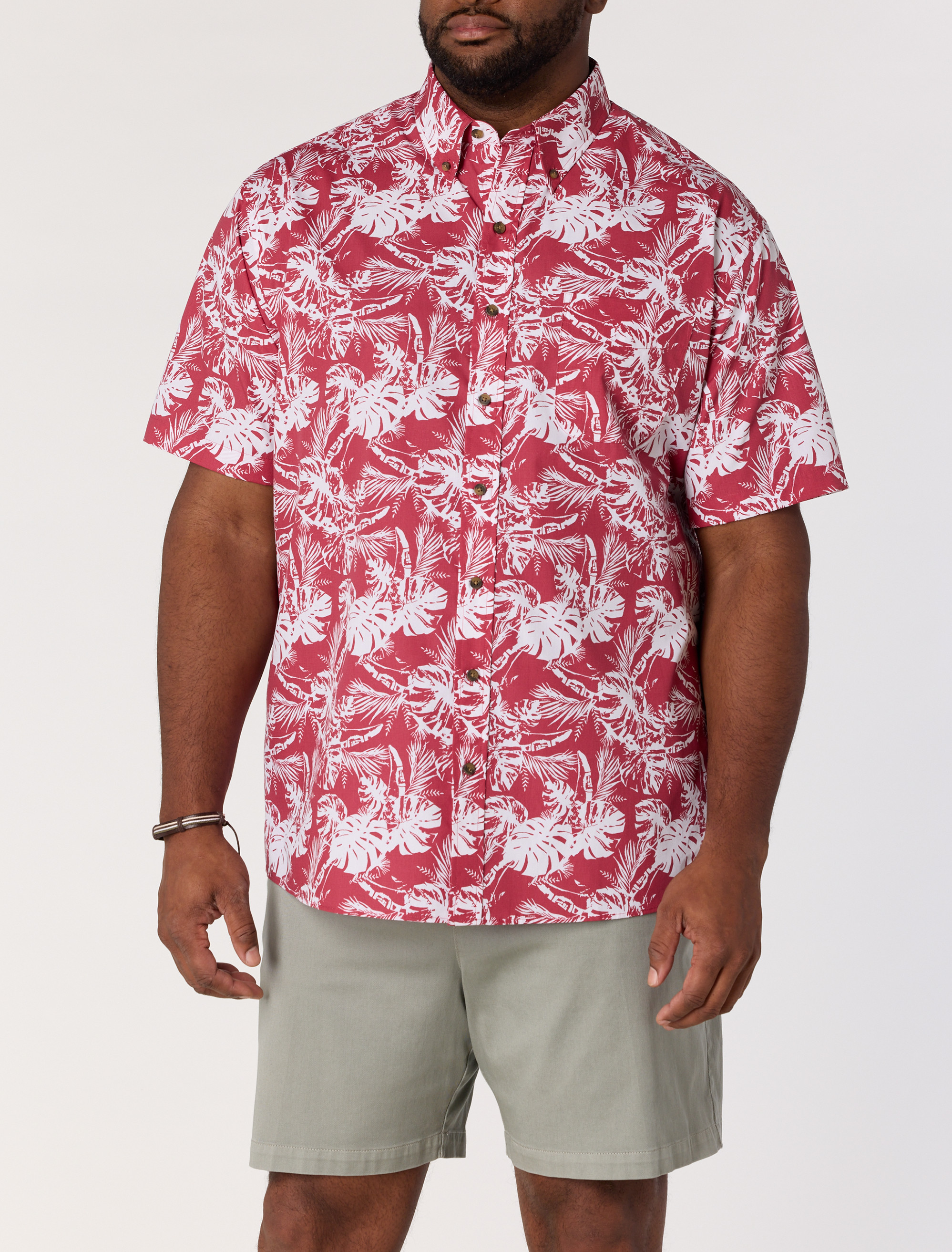 Easy-Care Big Leaf Print Sport Shirt
