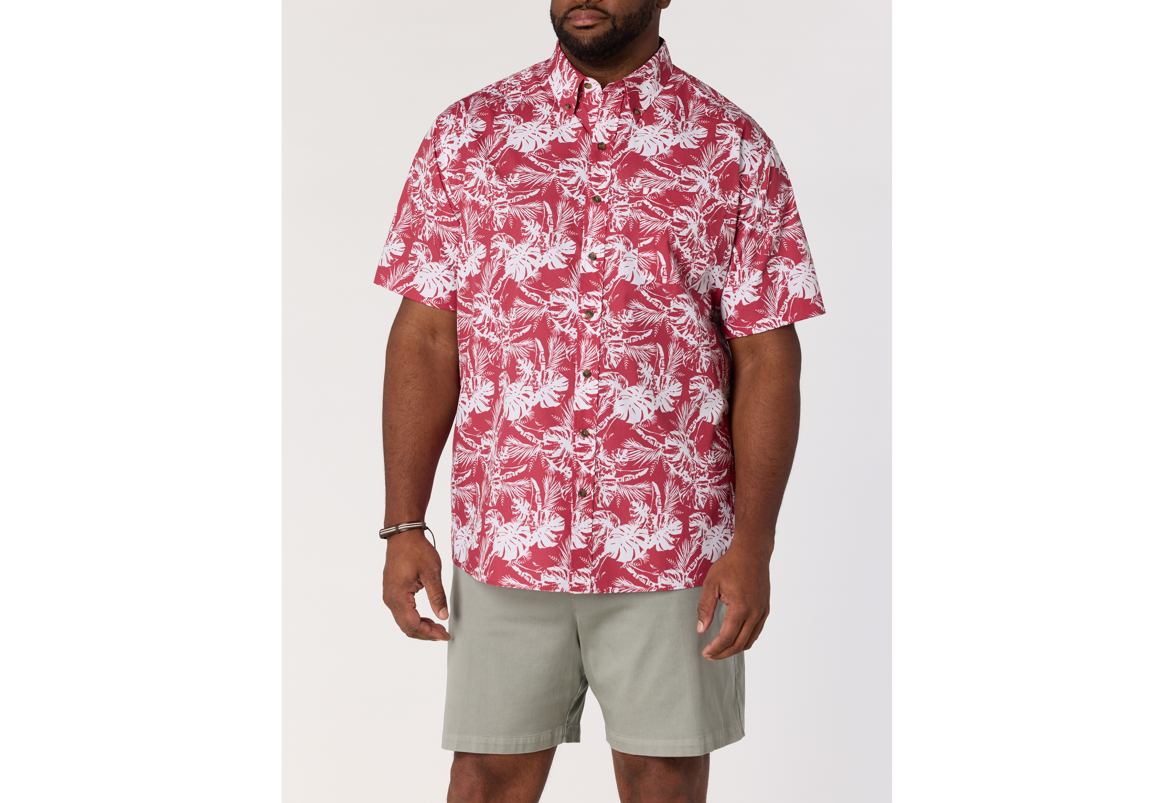 Easy-Care Big Leaf Print Sport Shirt
