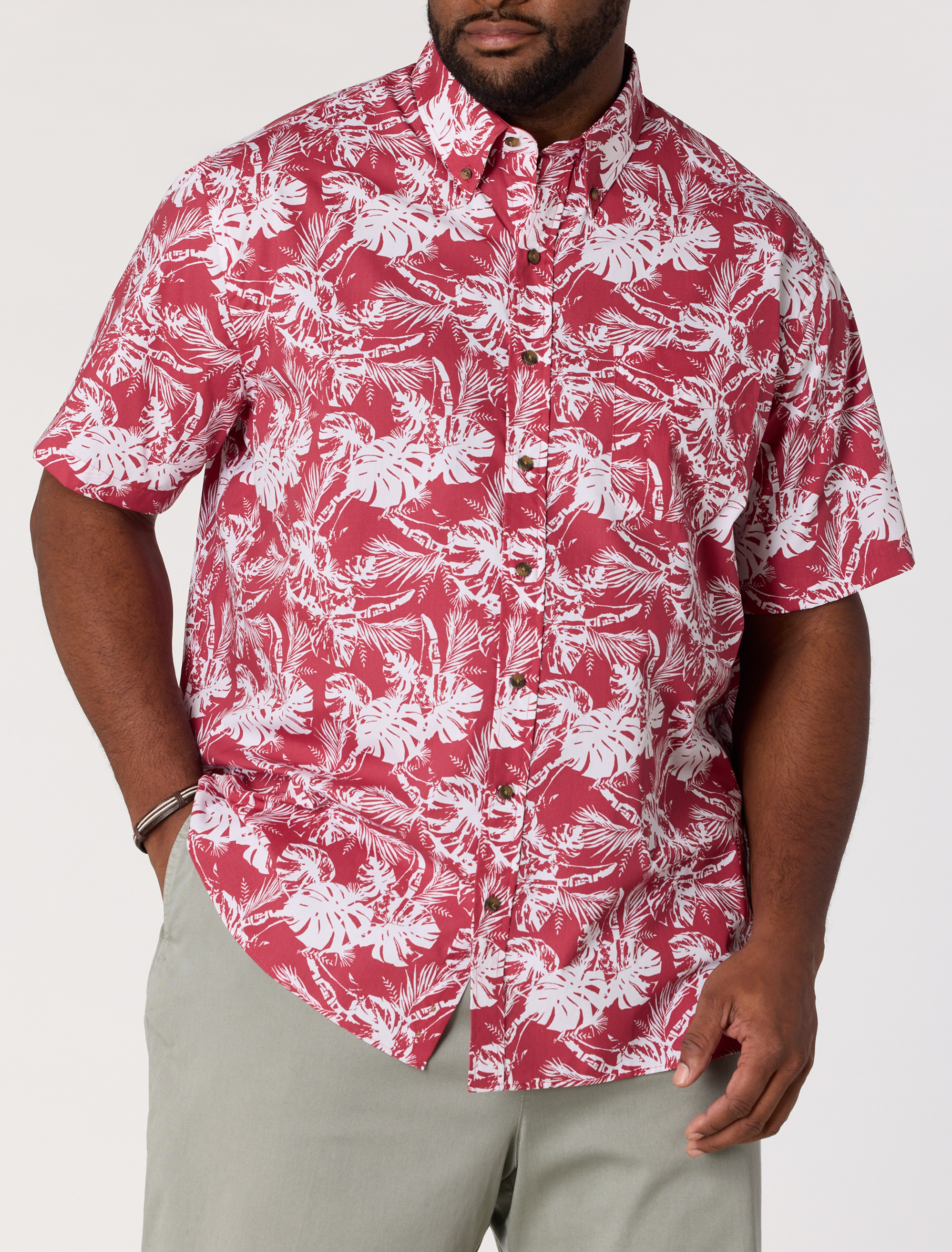 Easy-Care Big Leaf Print Sport Shirt