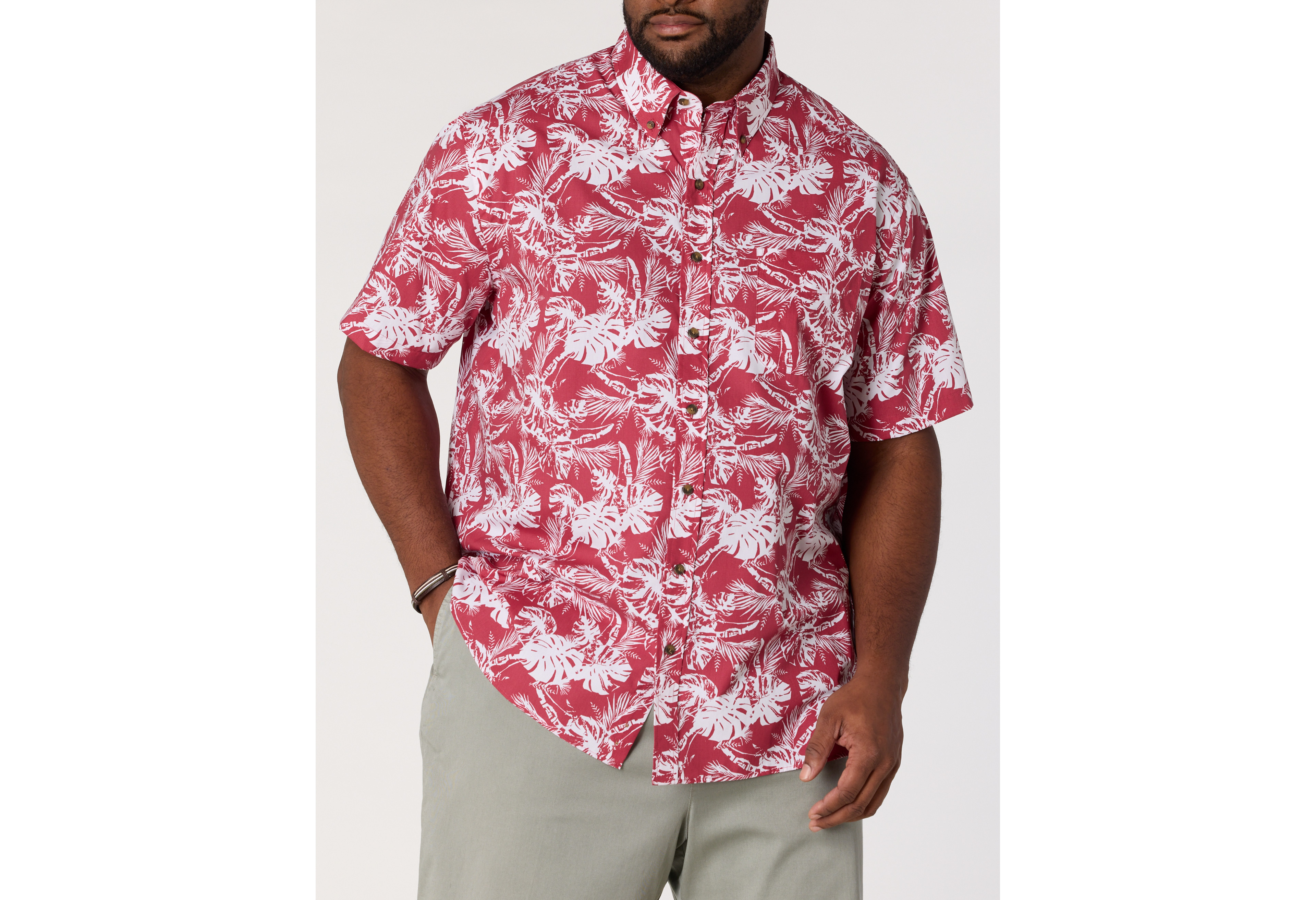 Easy-Care Big Leaf Print Sport Shirt