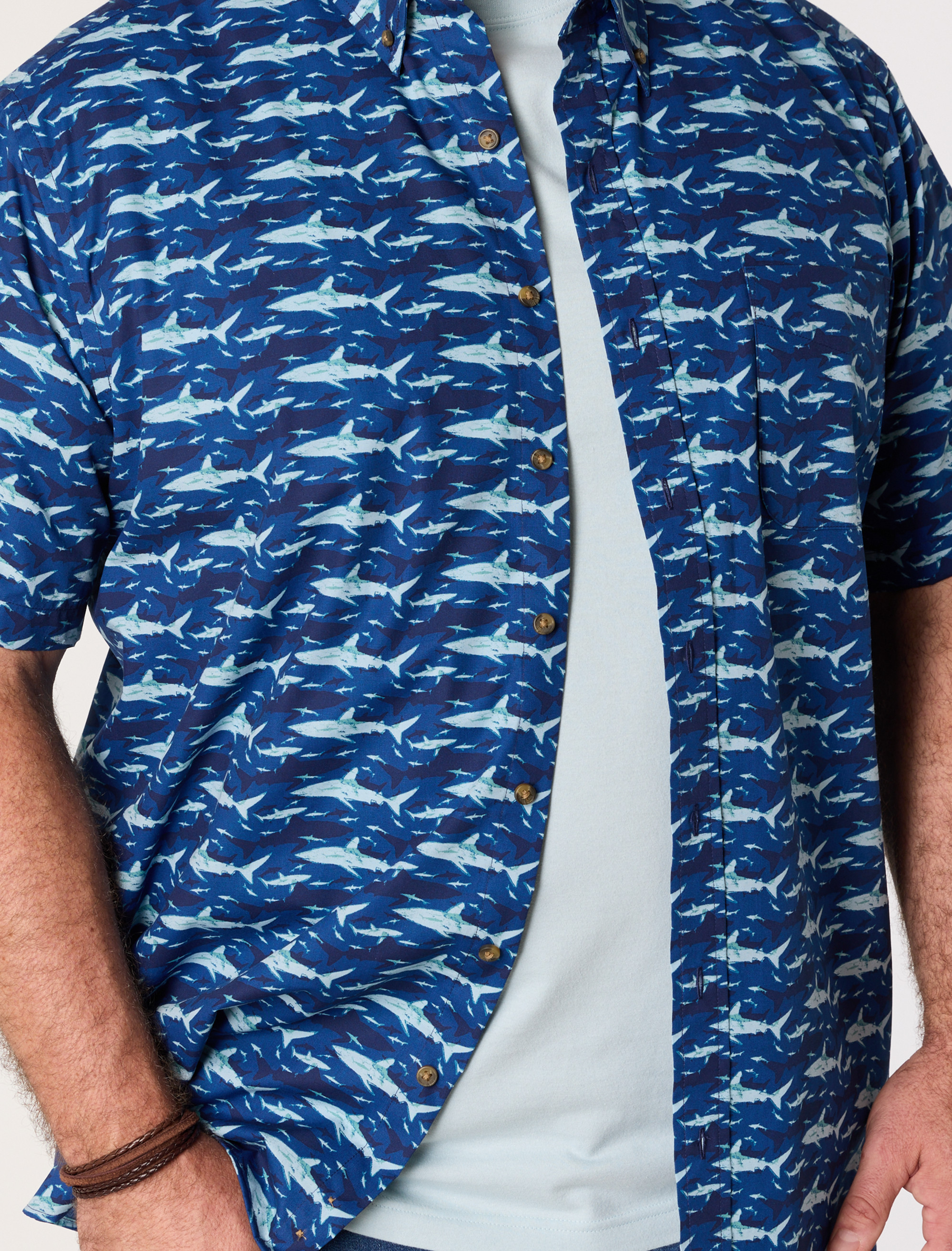 Easy-Care Shark Print Sport Shirt