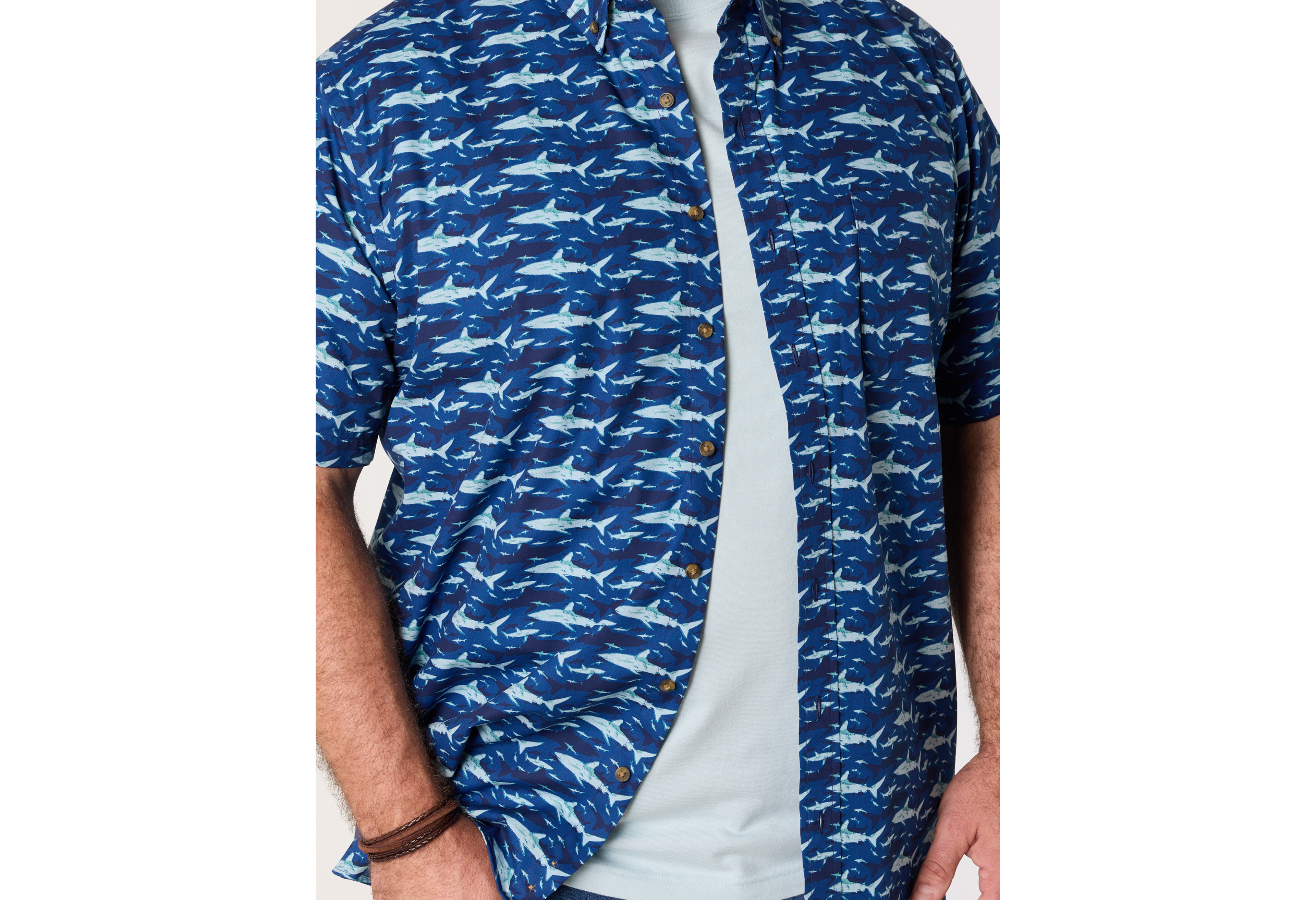 Easy-Care Shark Print Sport Shirt