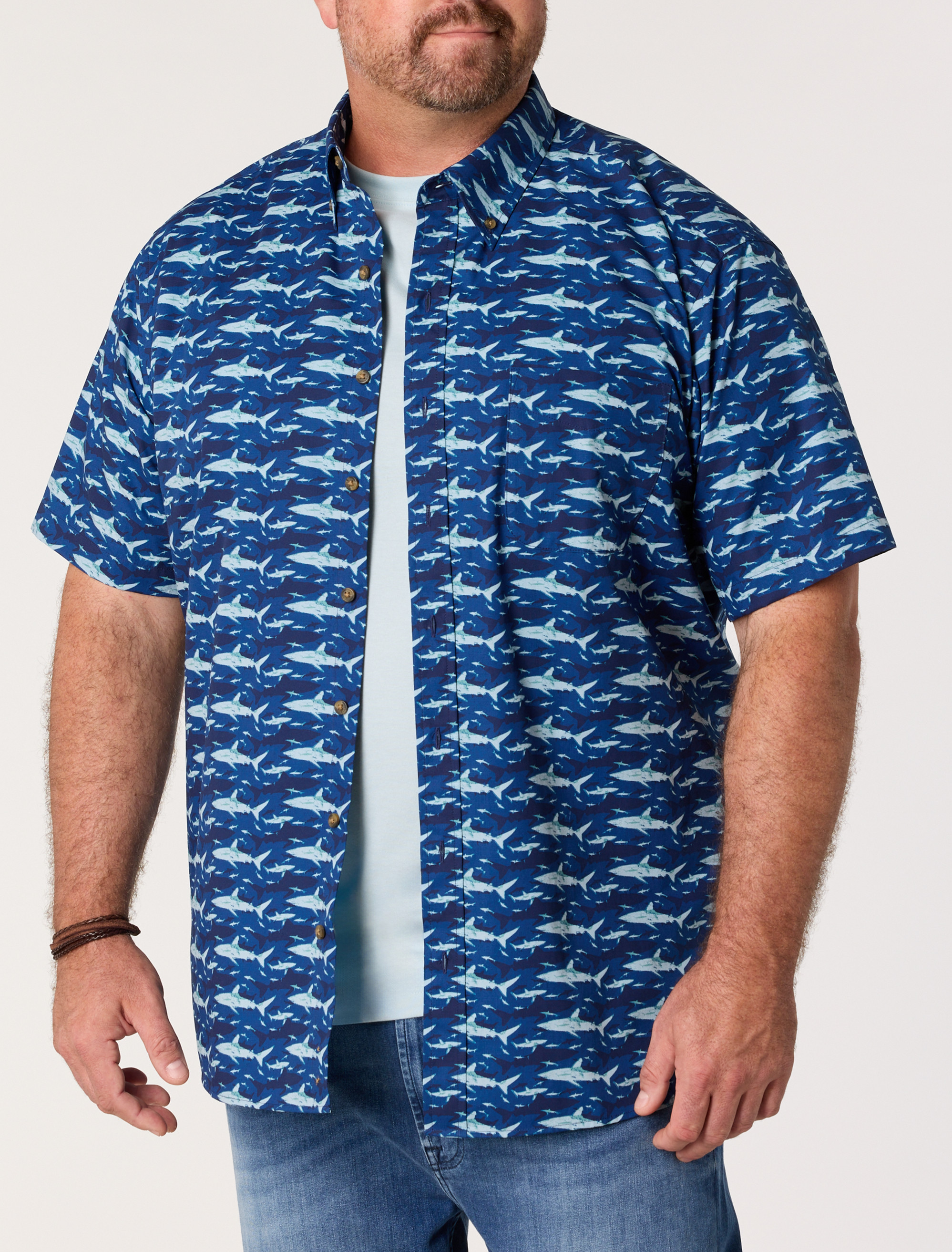 Easy-Care Shark Print Sport Shirt