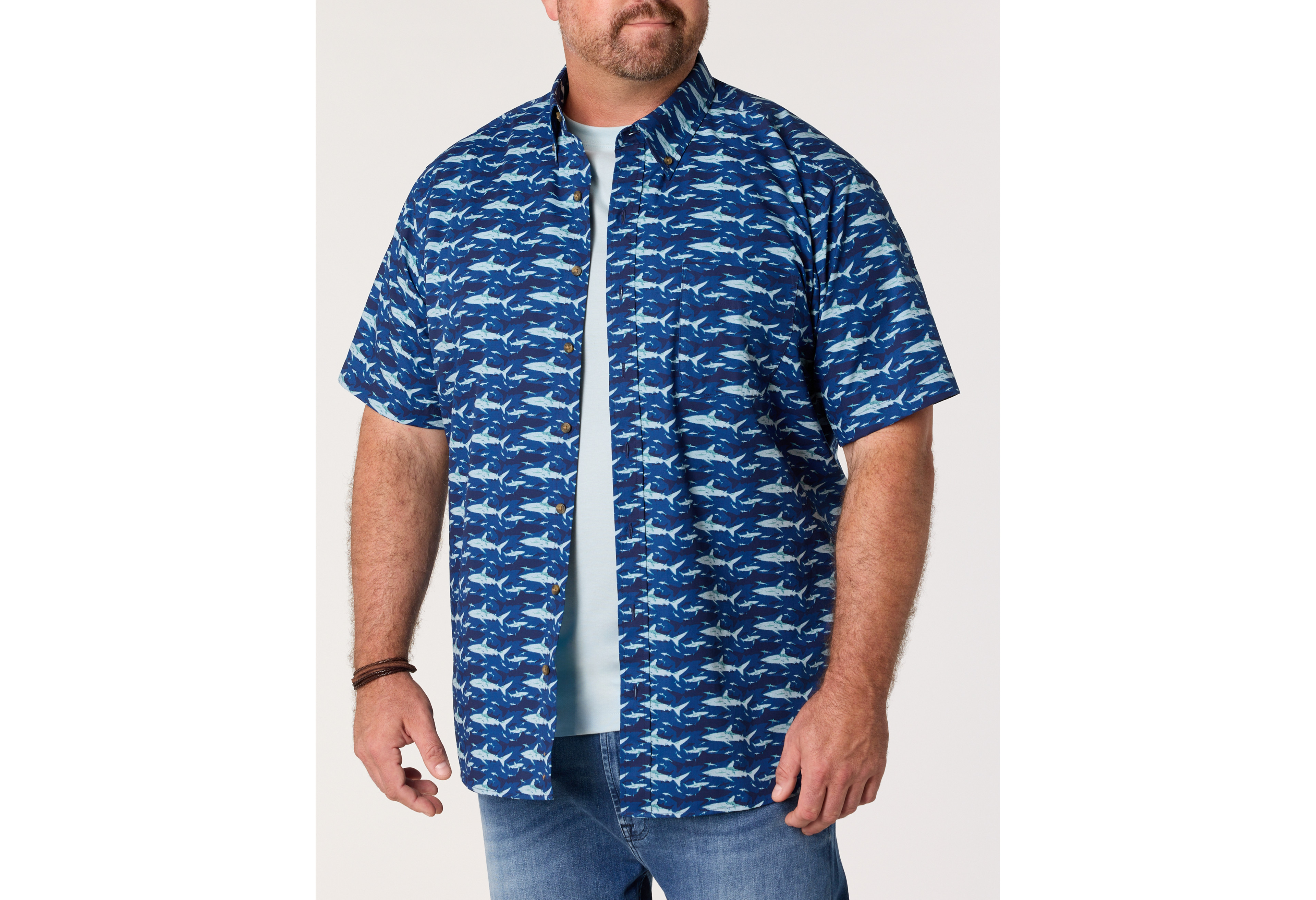 Easy-Care Shark Print Sport Shirt