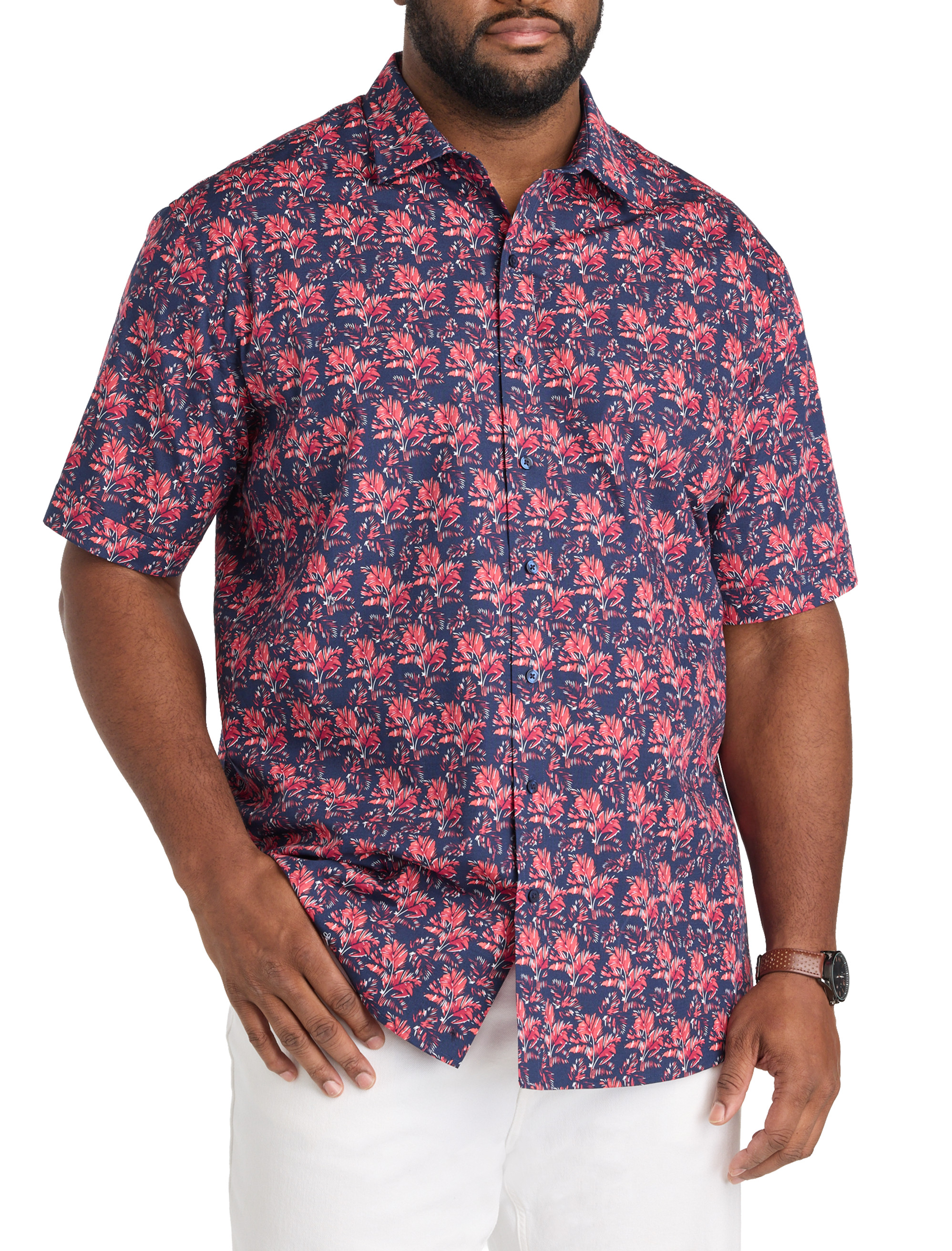Sketch Leaf Print Sport Shirt