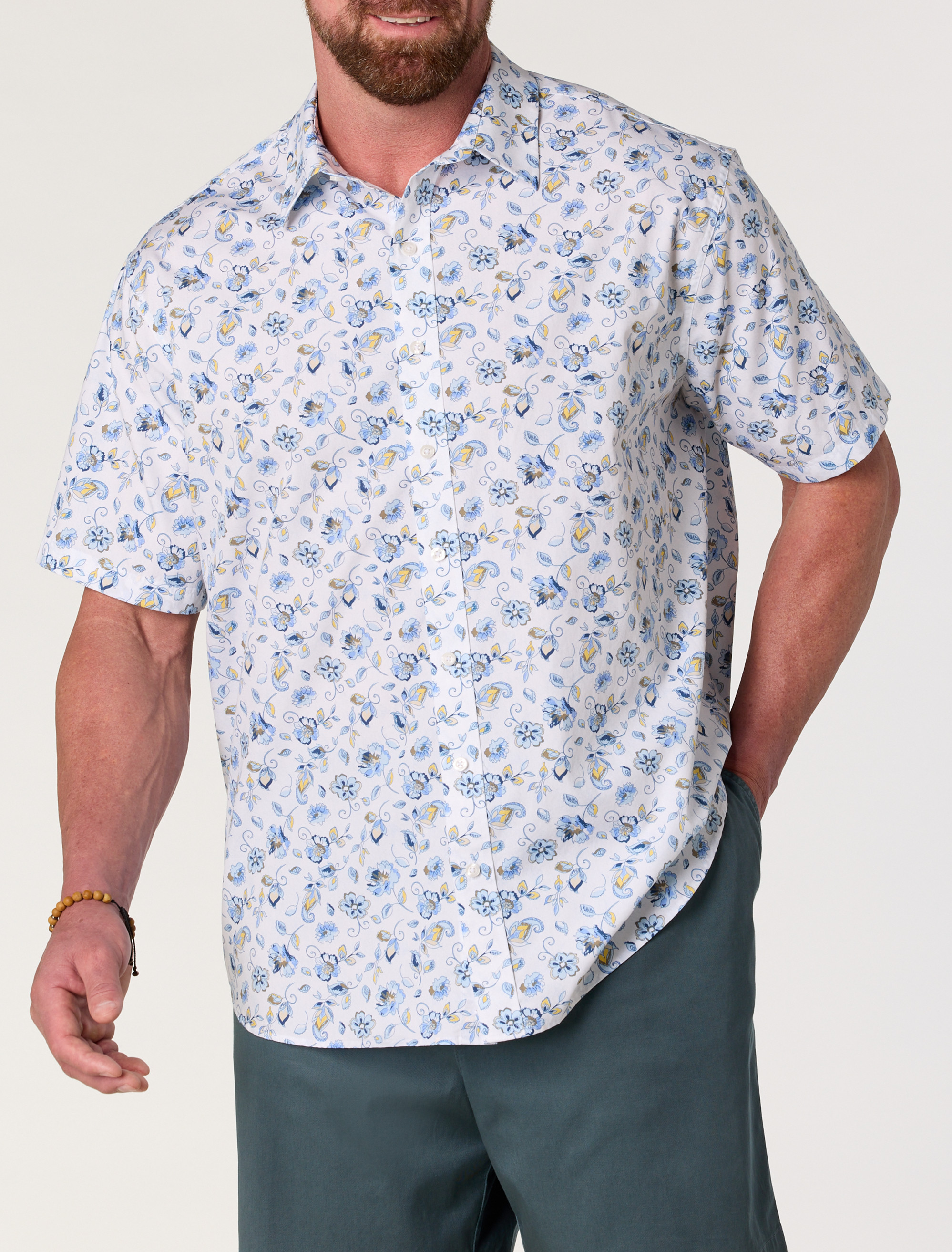 Sketch Leaf Print Sport Shirt