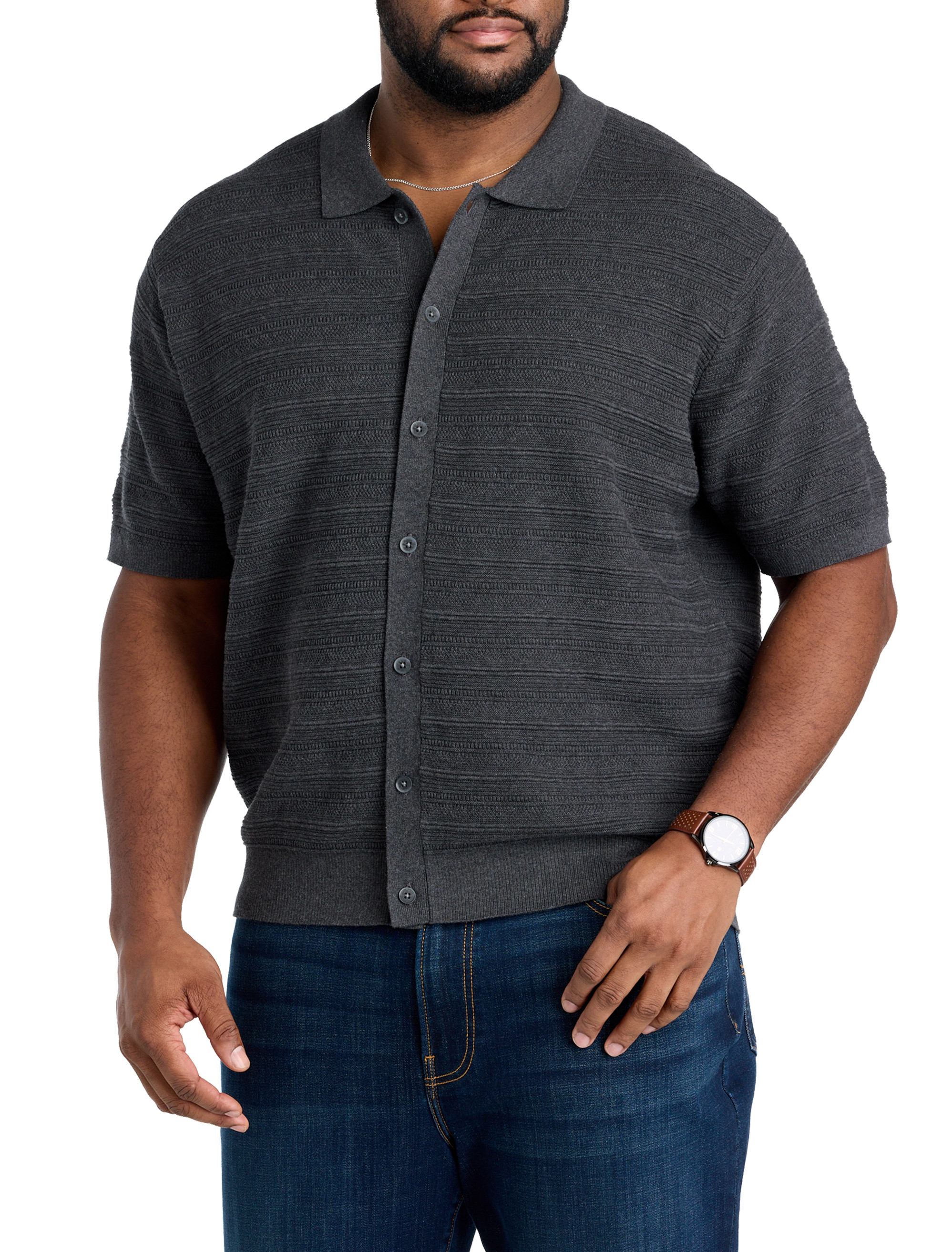 Short-Sleeve Polo Cardigan Sweater