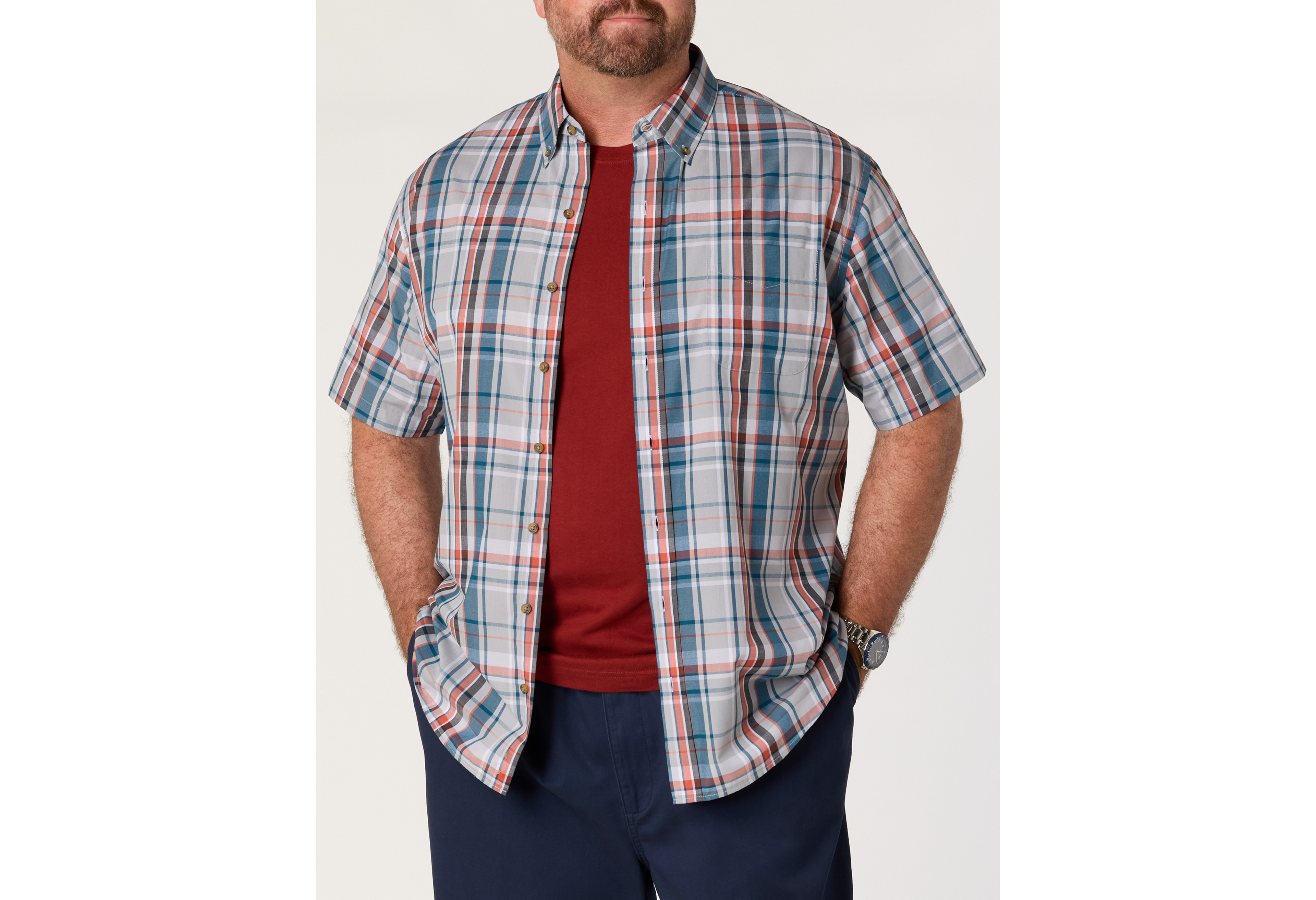 Easy-Care Large Plaid Sport Shirt
