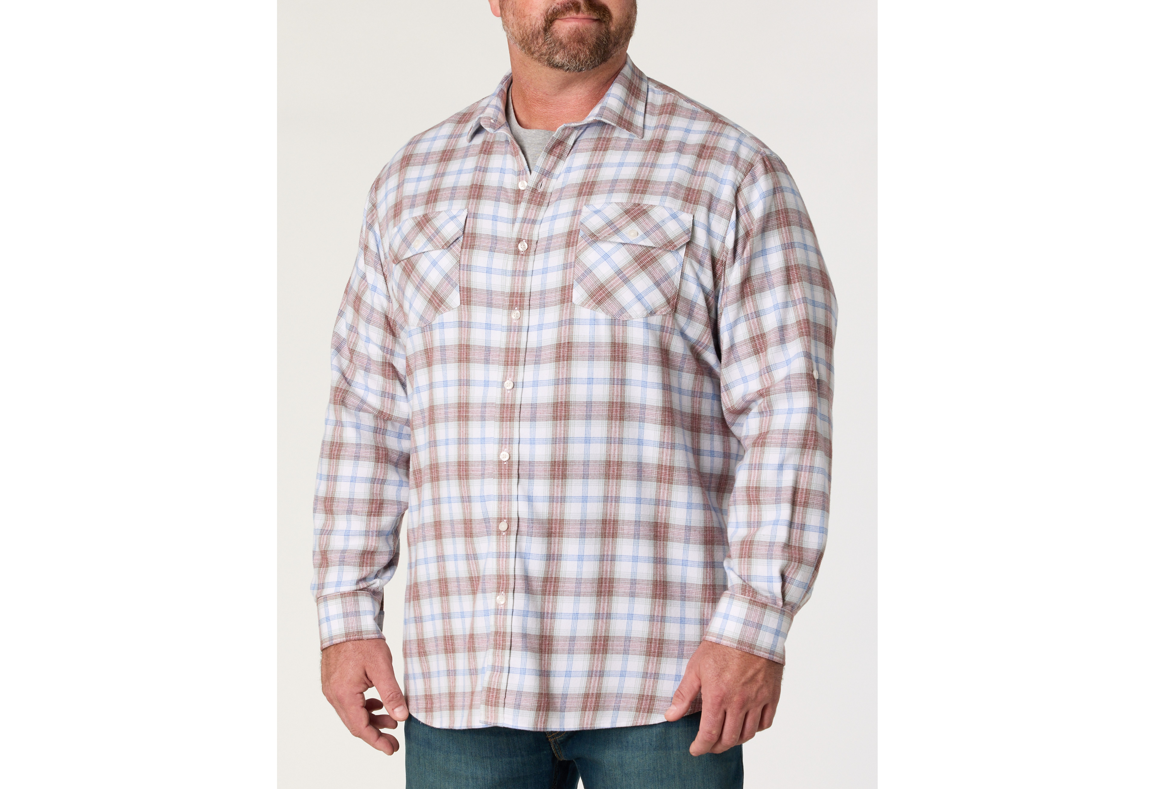 Plaid Rolled-Sleeve Sport Shirt