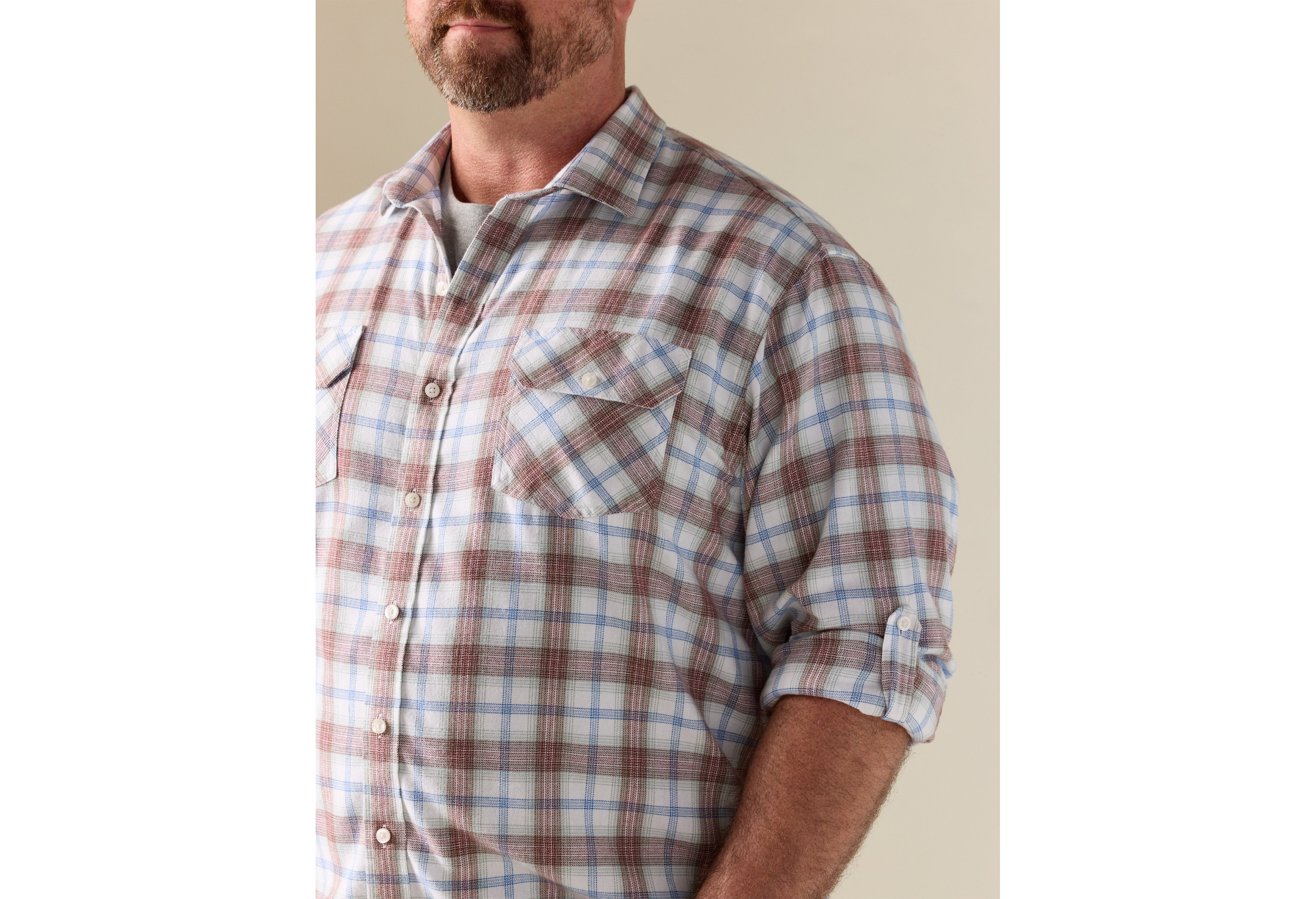 Plaid Rolled-Sleeve Sport Shirt