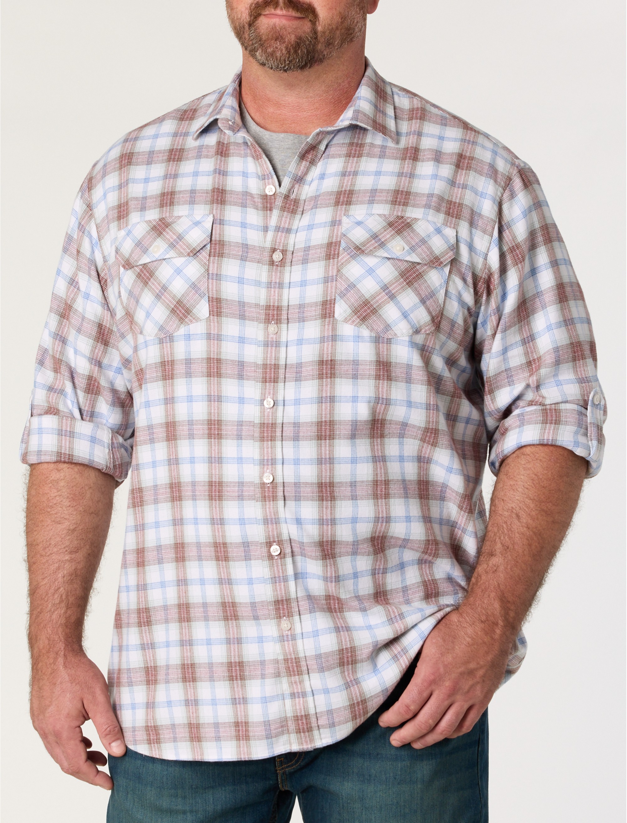 Plaid Rolled-Sleeve Sport Shirt