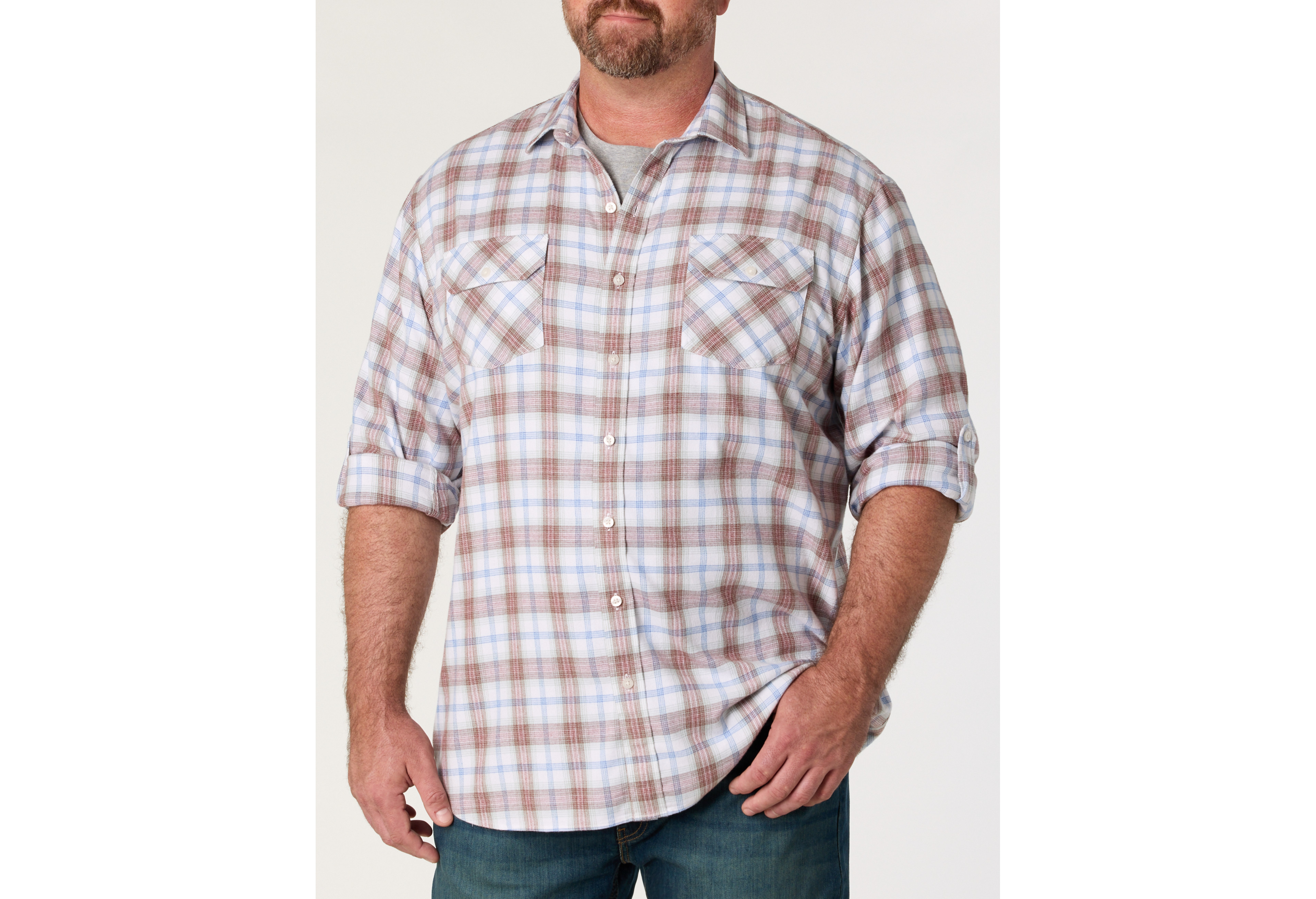 Plaid Rolled-Sleeve Sport Shirt